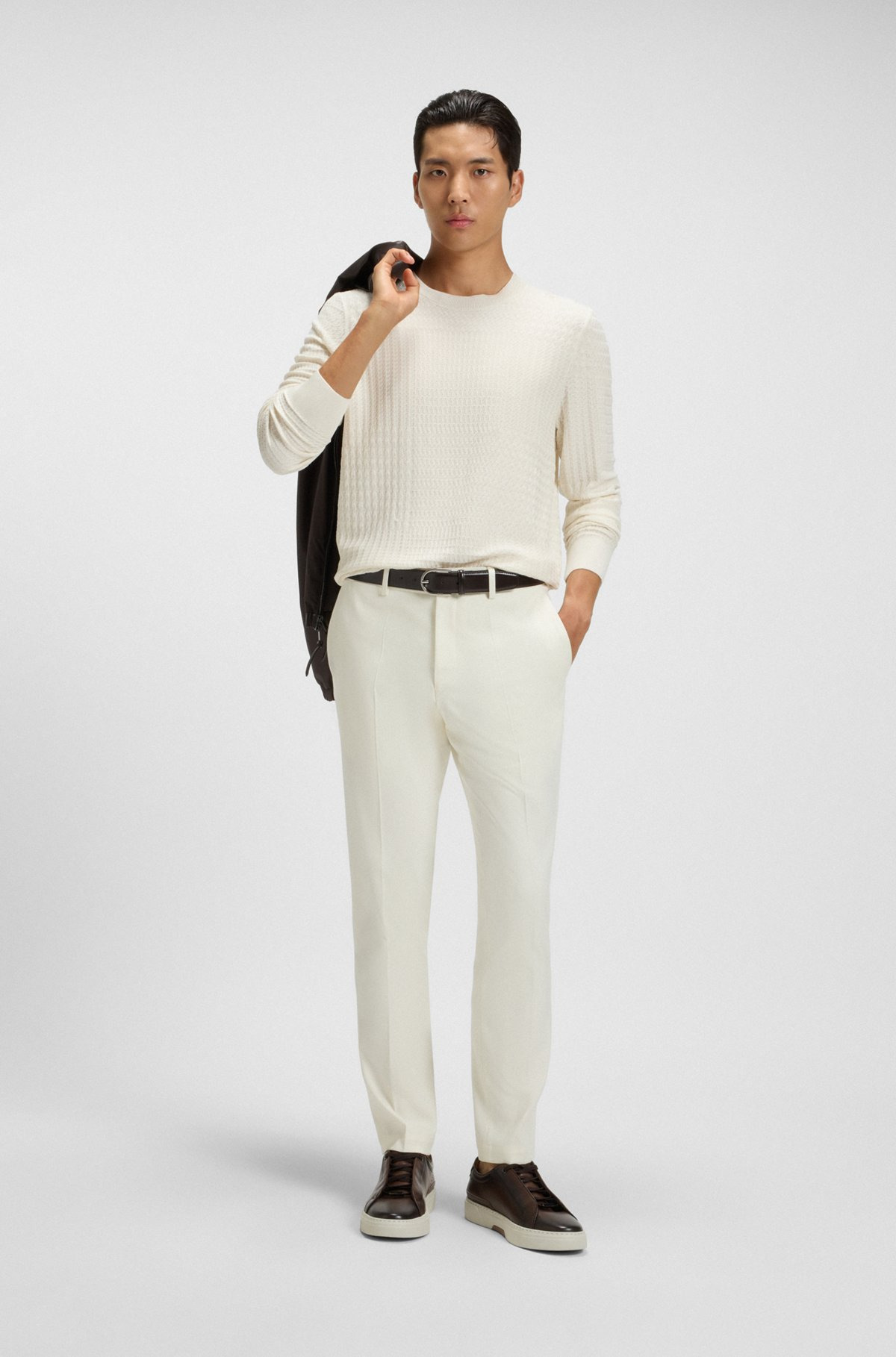 SILK SWEATER WITH PRINCE OF WALES CHECK STRUCTURE - 4