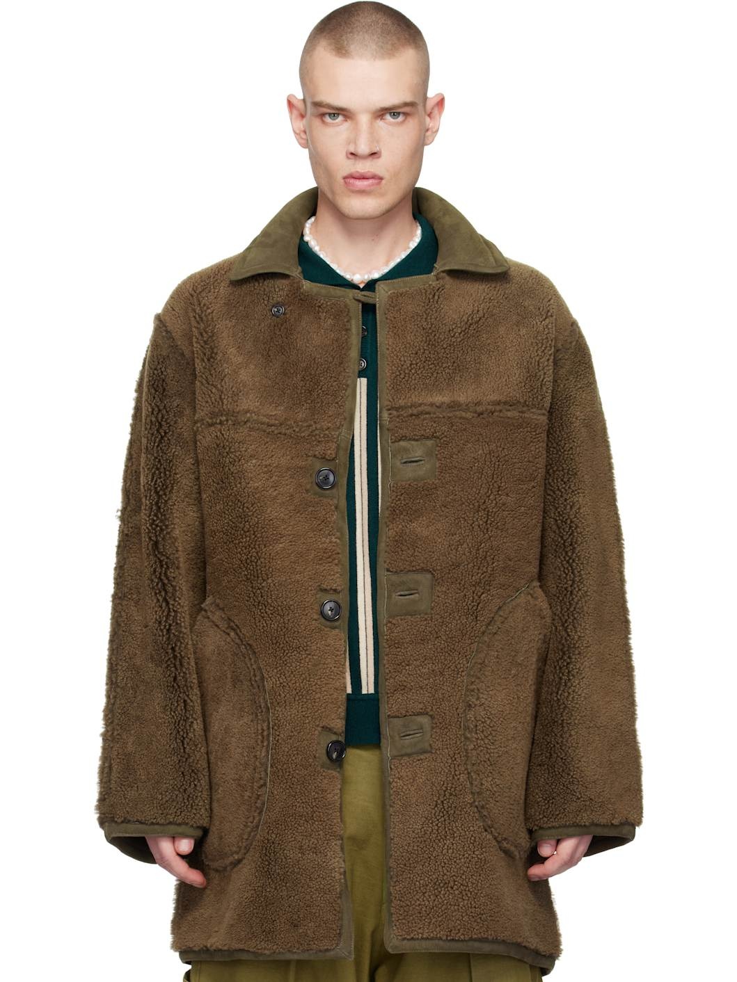 Brown Ranch Reversible Shearling Coat - 1