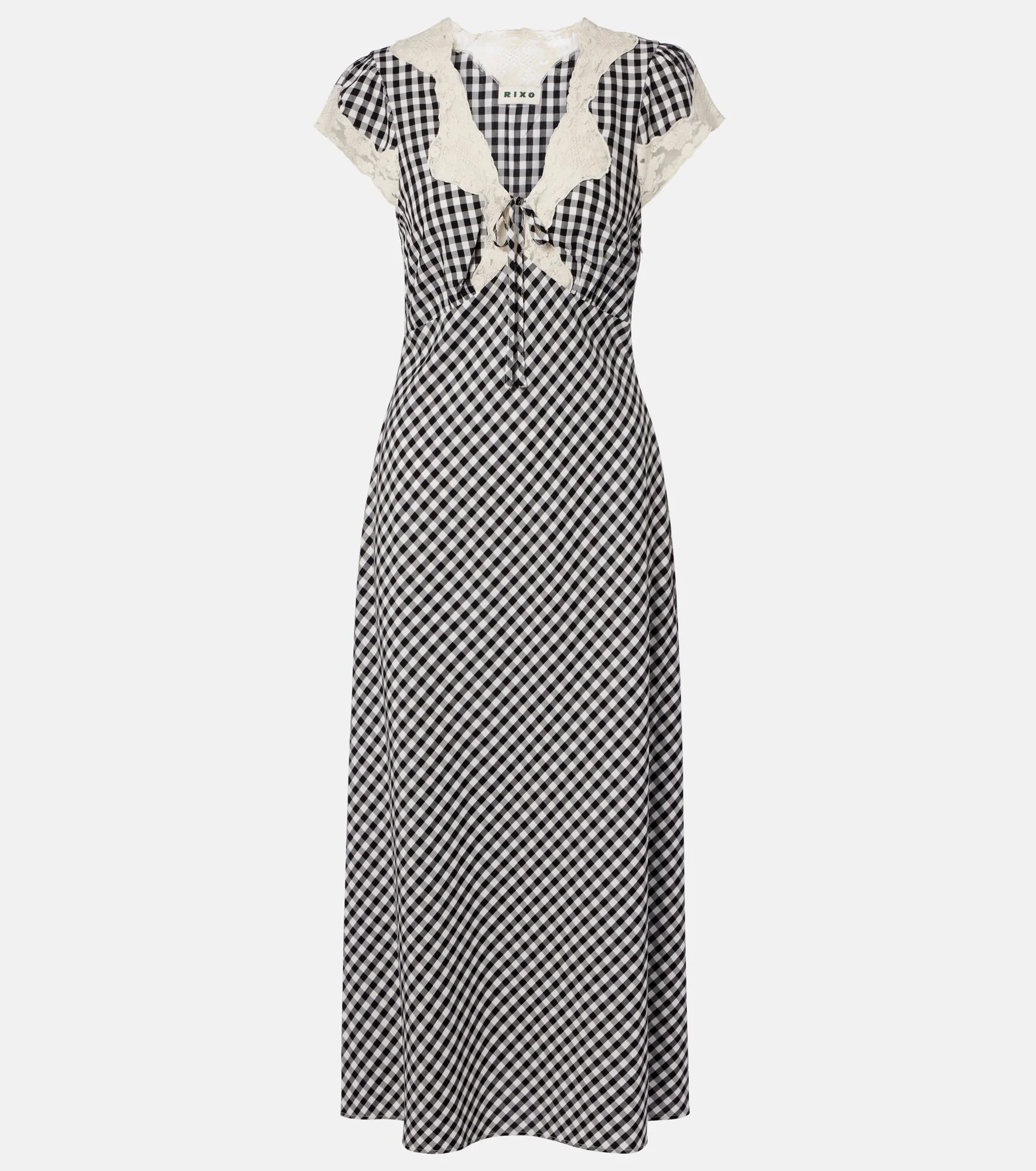 Amari lace-trimmed checked midi dress - 1