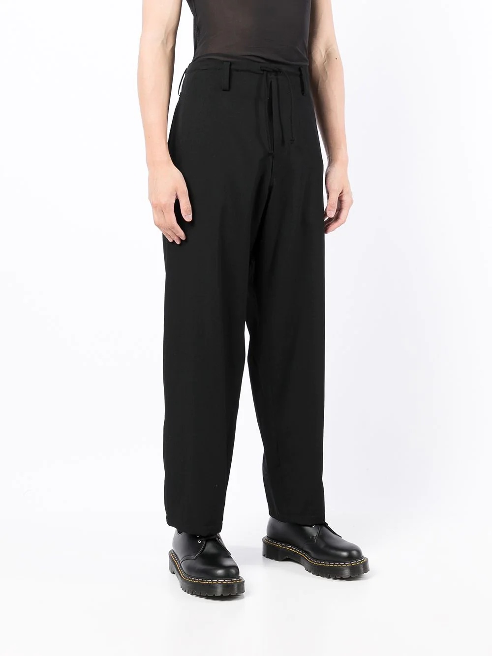 drawstring-waist wool straight-leg trousers - 3