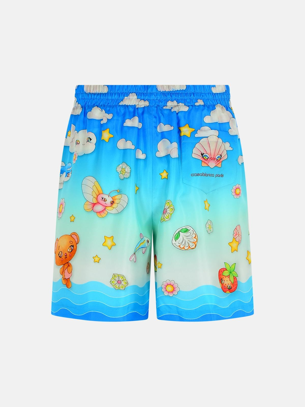 'KAWAII' BLUE SILK BERMUDA SHORTS - 3