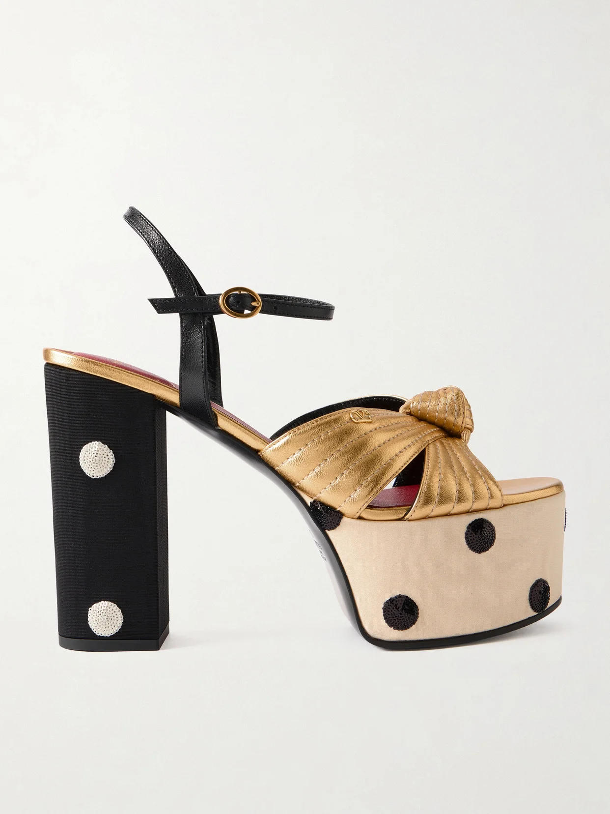 Crasher 125 Knot-detailed Sequined Moiré And Leather Platform Sandals - 1