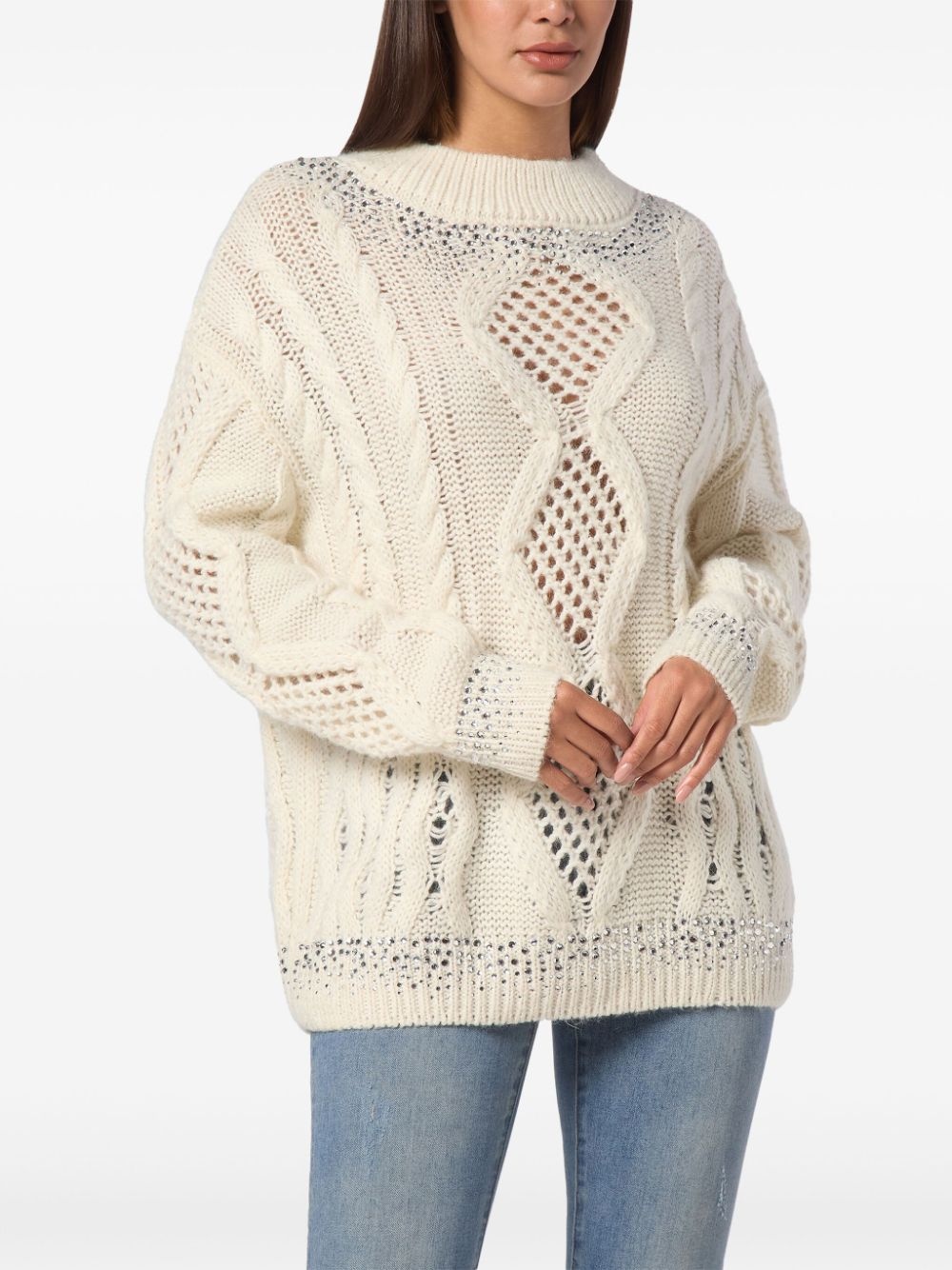 rhinestone-embellished cable-knit sweater - 3