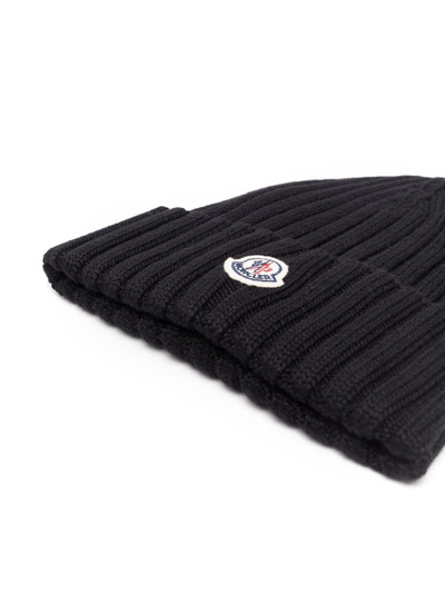 Moncler logo-patch ribbed-knit beanie outlook