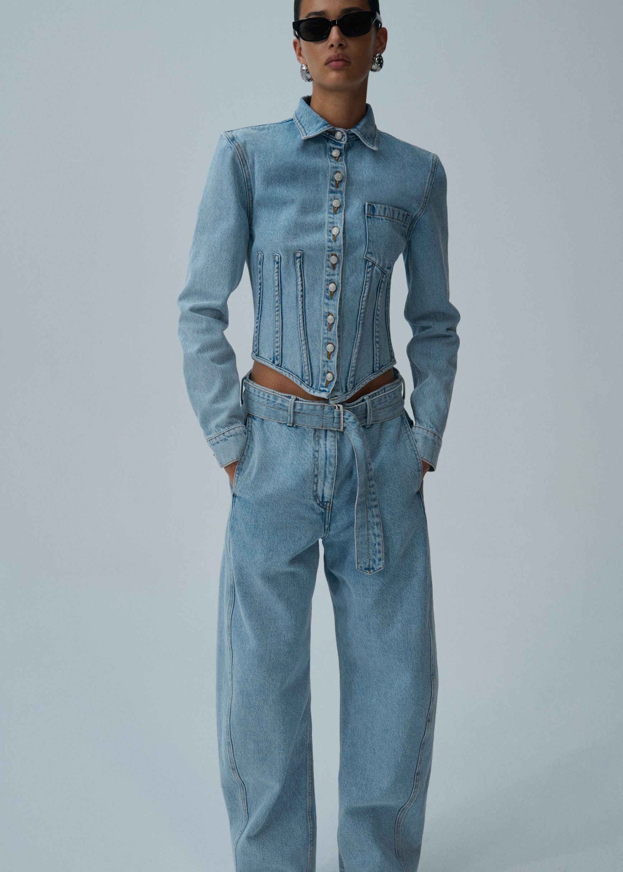 Denim corset shirt in light blue - 3