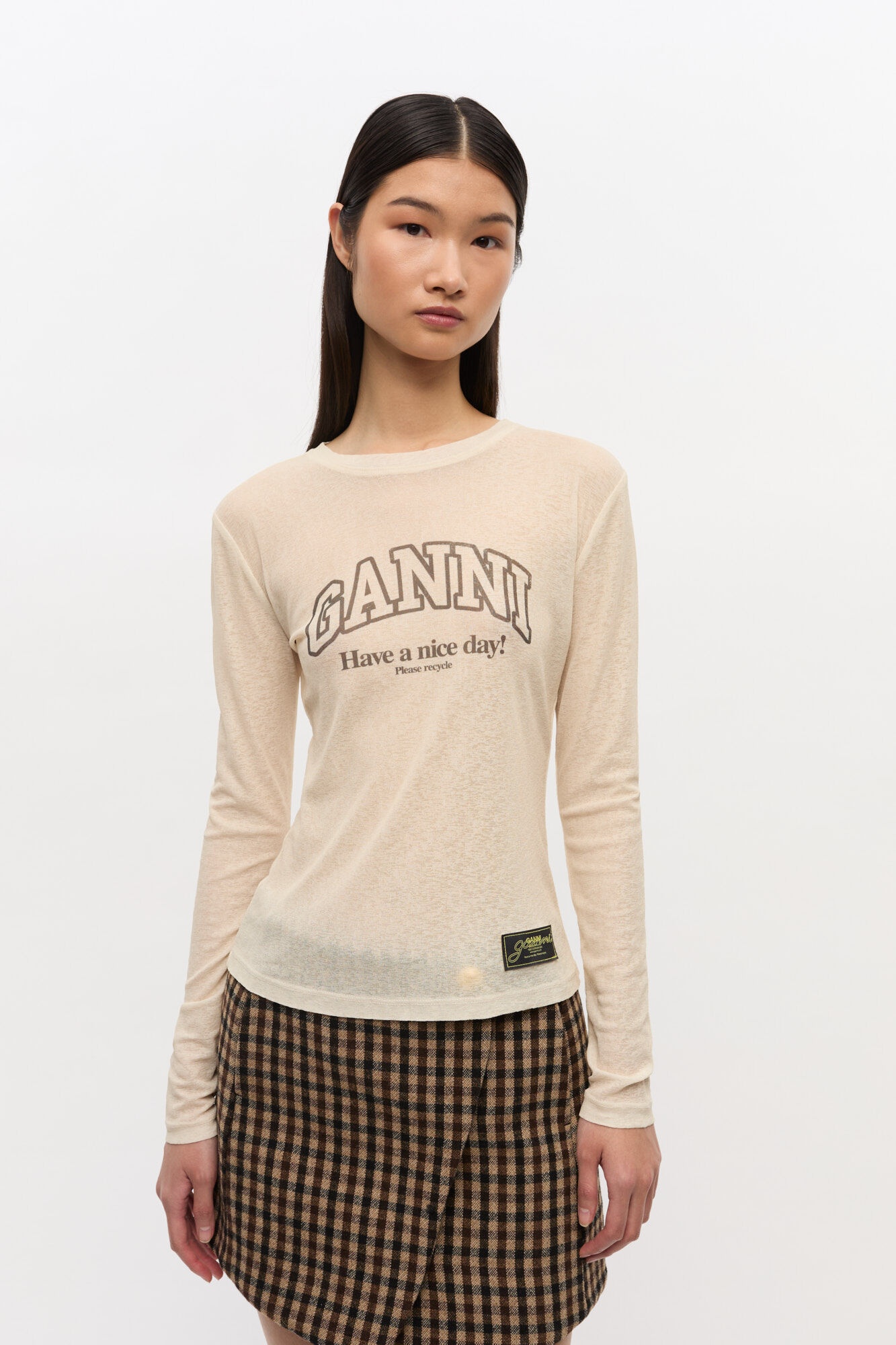 PRINTED MARL MESH LONG SLEEVE TOP - 2