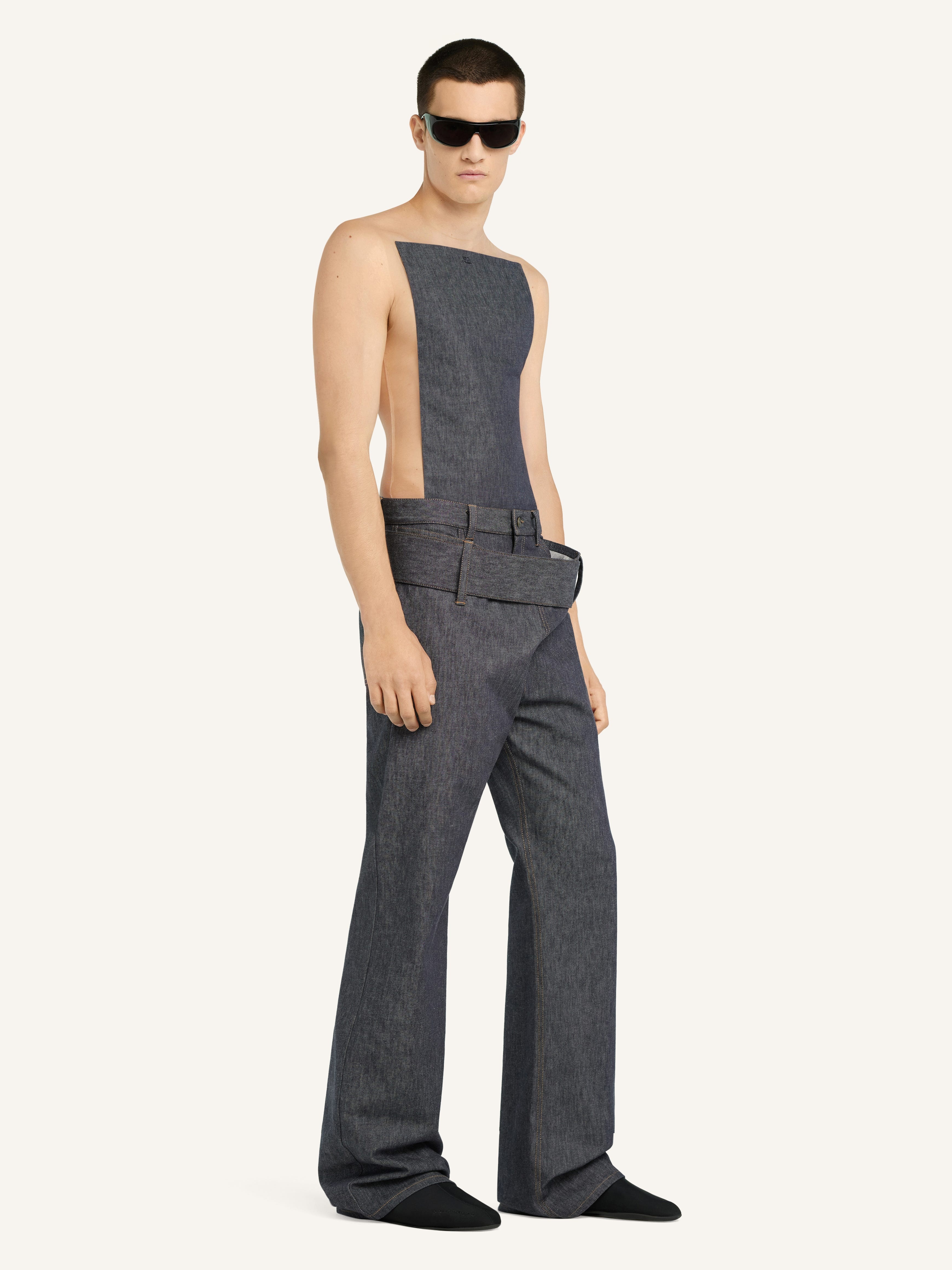 DOUBLE BELTED DENIM BAGGY PANTS - 3