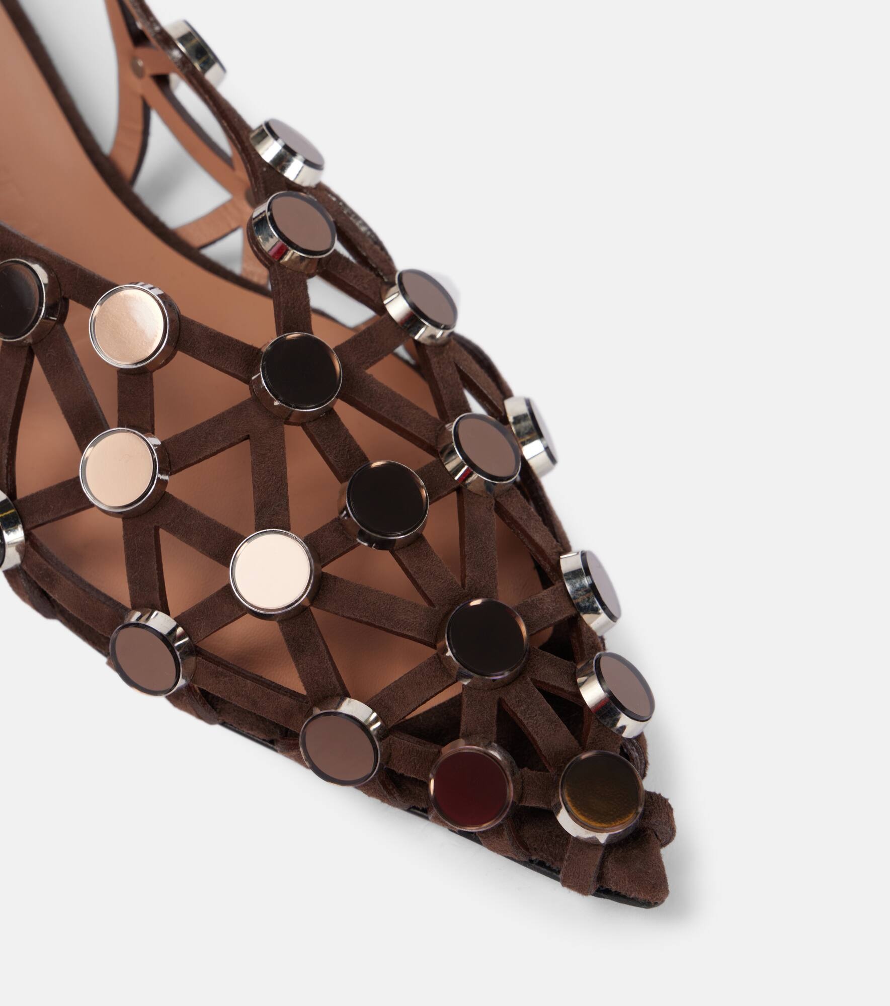 Grid embellished suede slingback flats - 5