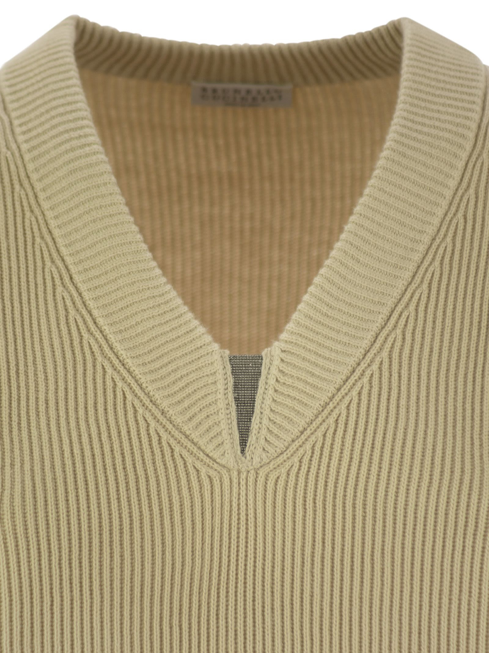 Brunello Cucinelli Women Cotton Rib Sweater With Shiny Detail - 4