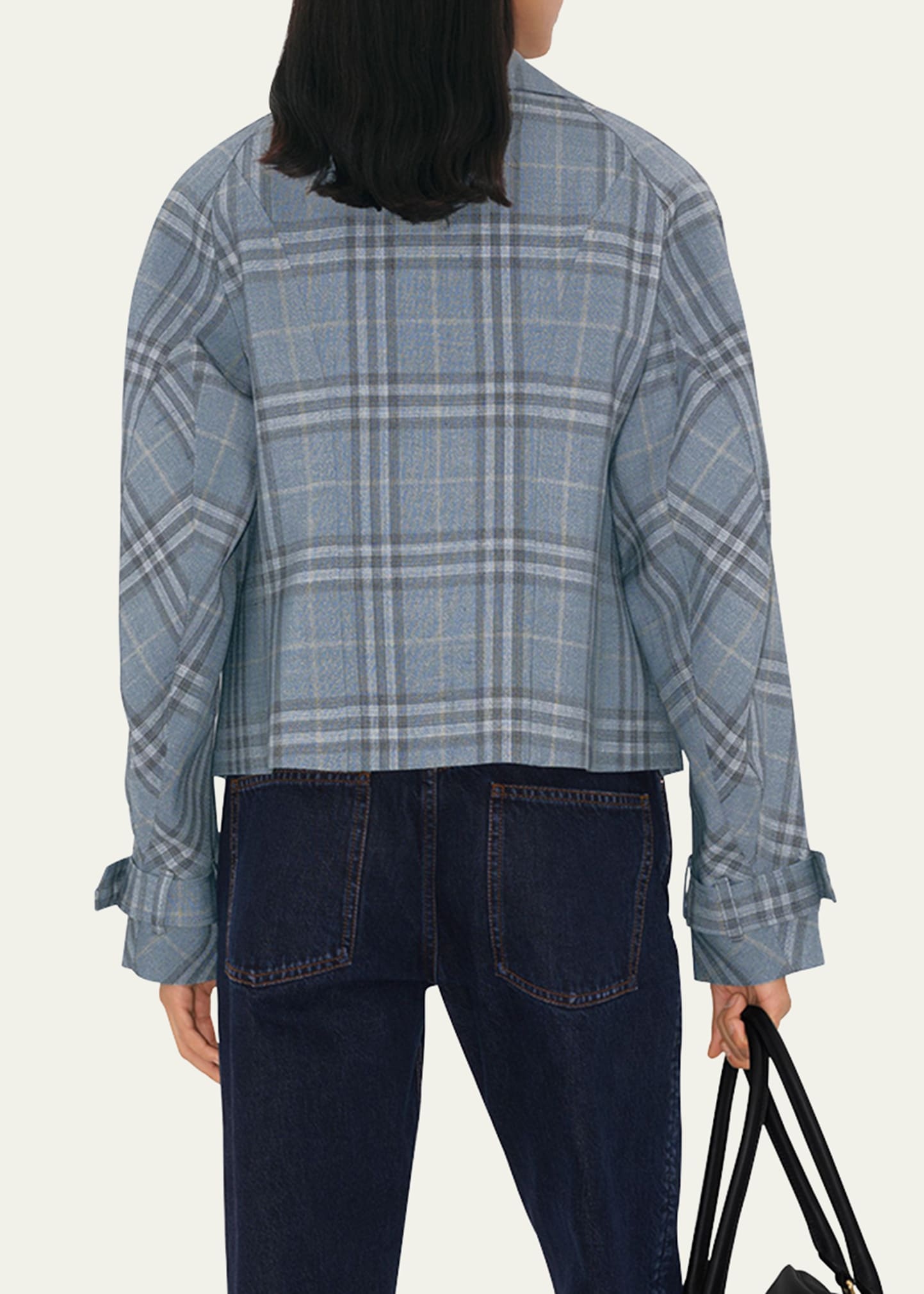 Check Double-Breasted Short Trench Coat - 3
