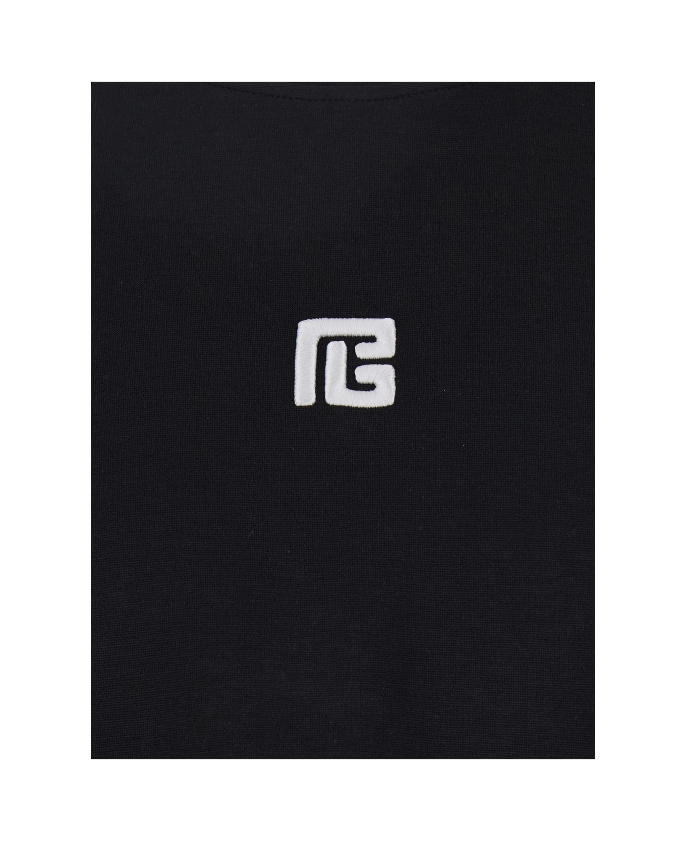 Black Crewneck T-shirt With Logo Print On The Front In Cotton Man - 3