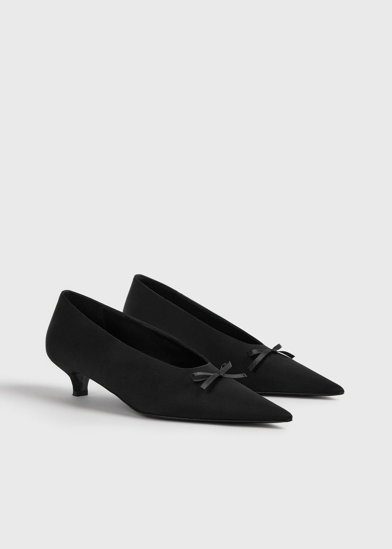 Bow satin kitten pumps black 7