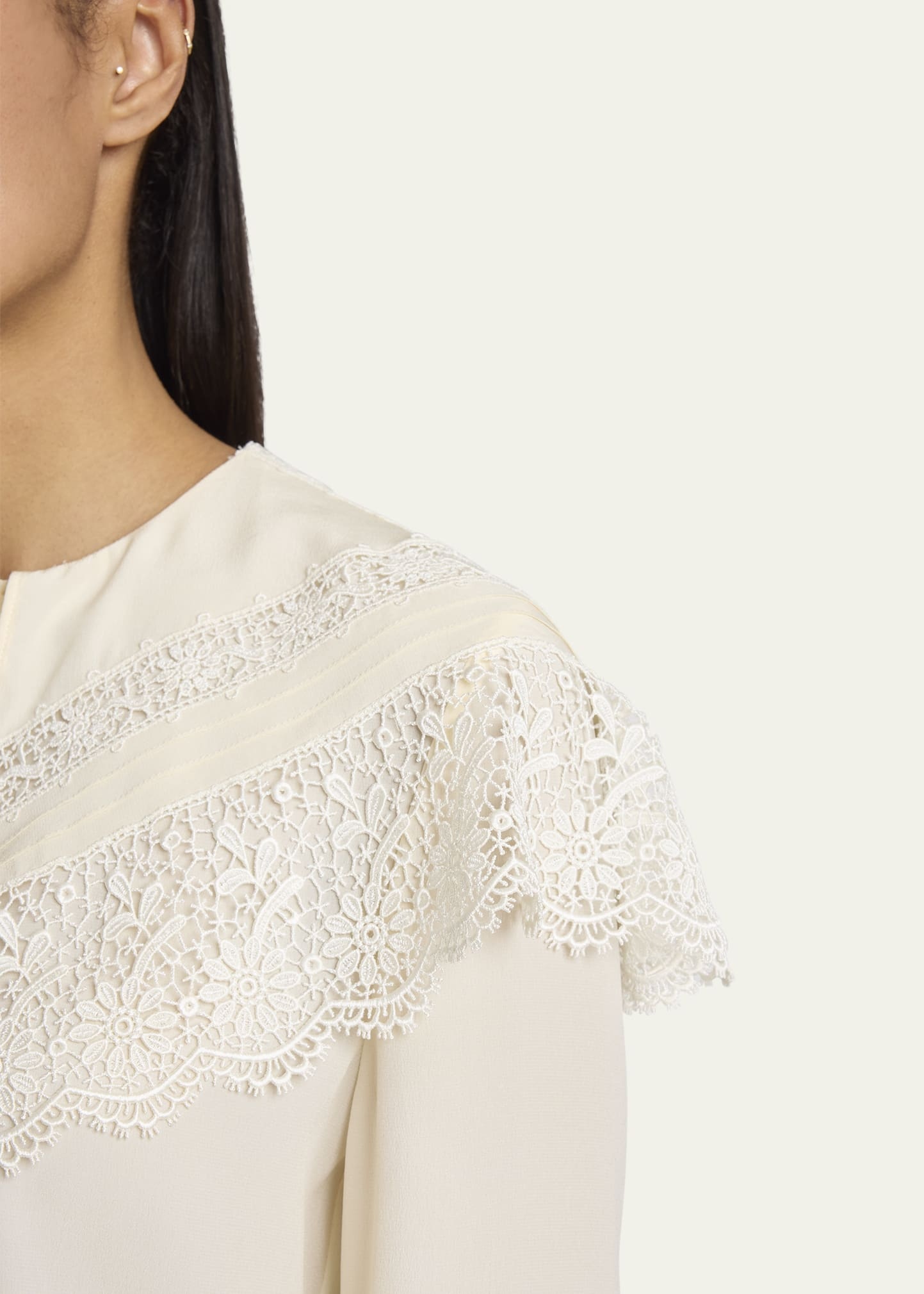Lace Ruffle Silk Blouse - 5