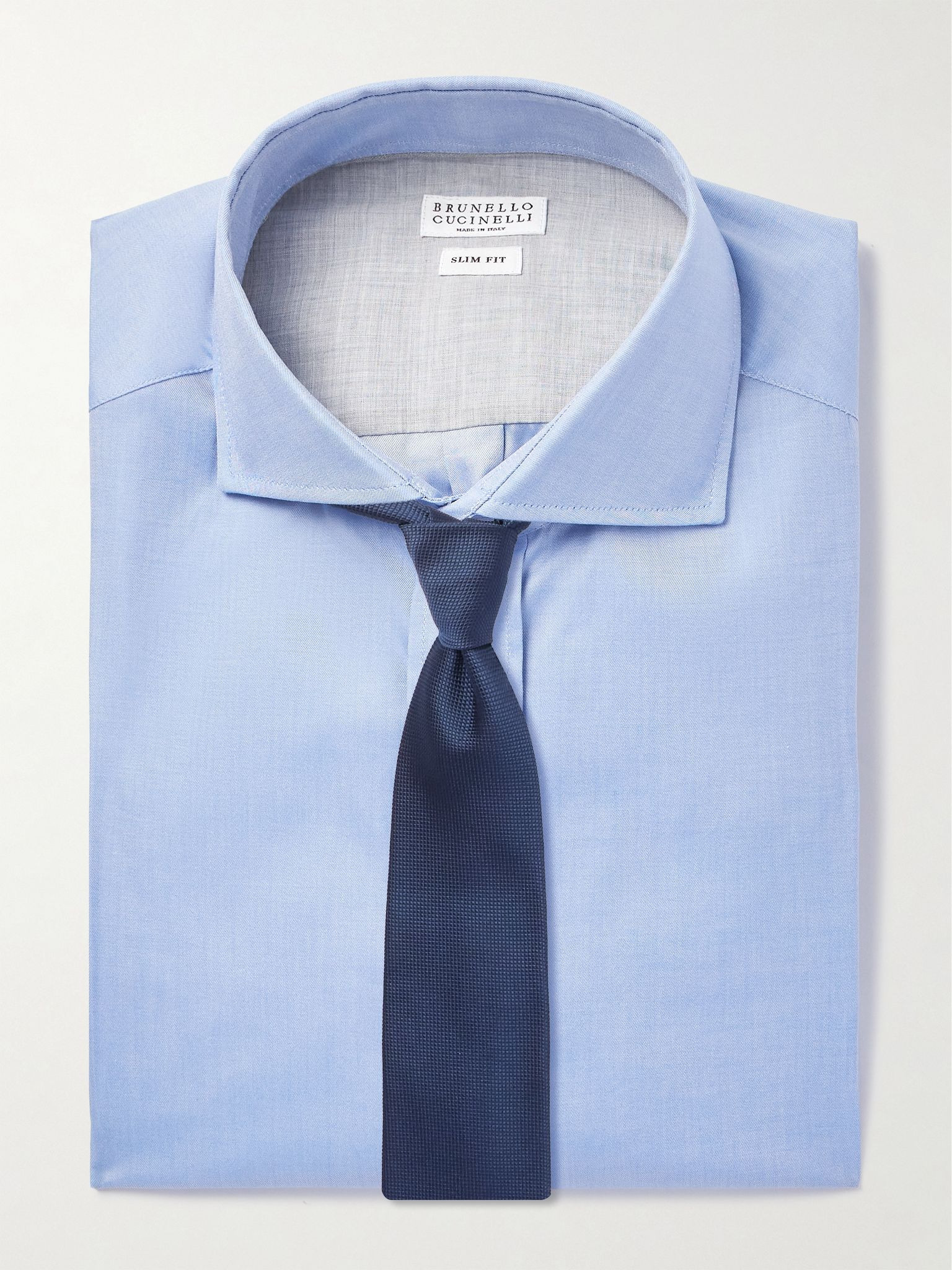 Slim-Fit Cutaway-Collar Cotton-Twill Shirt Blue - 5