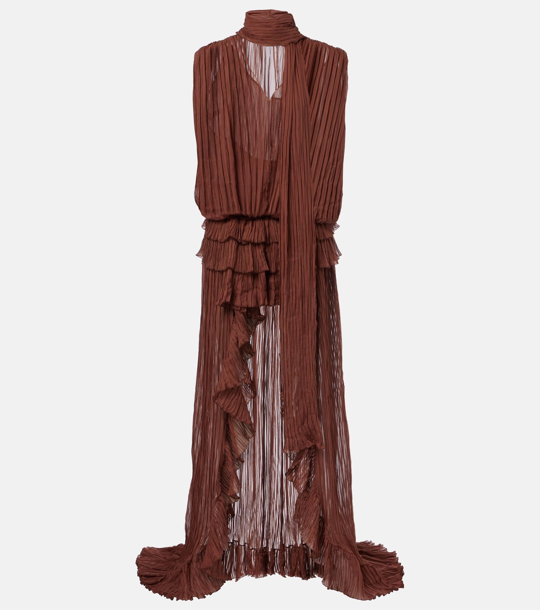 Plissé silk chiffon gown - 1