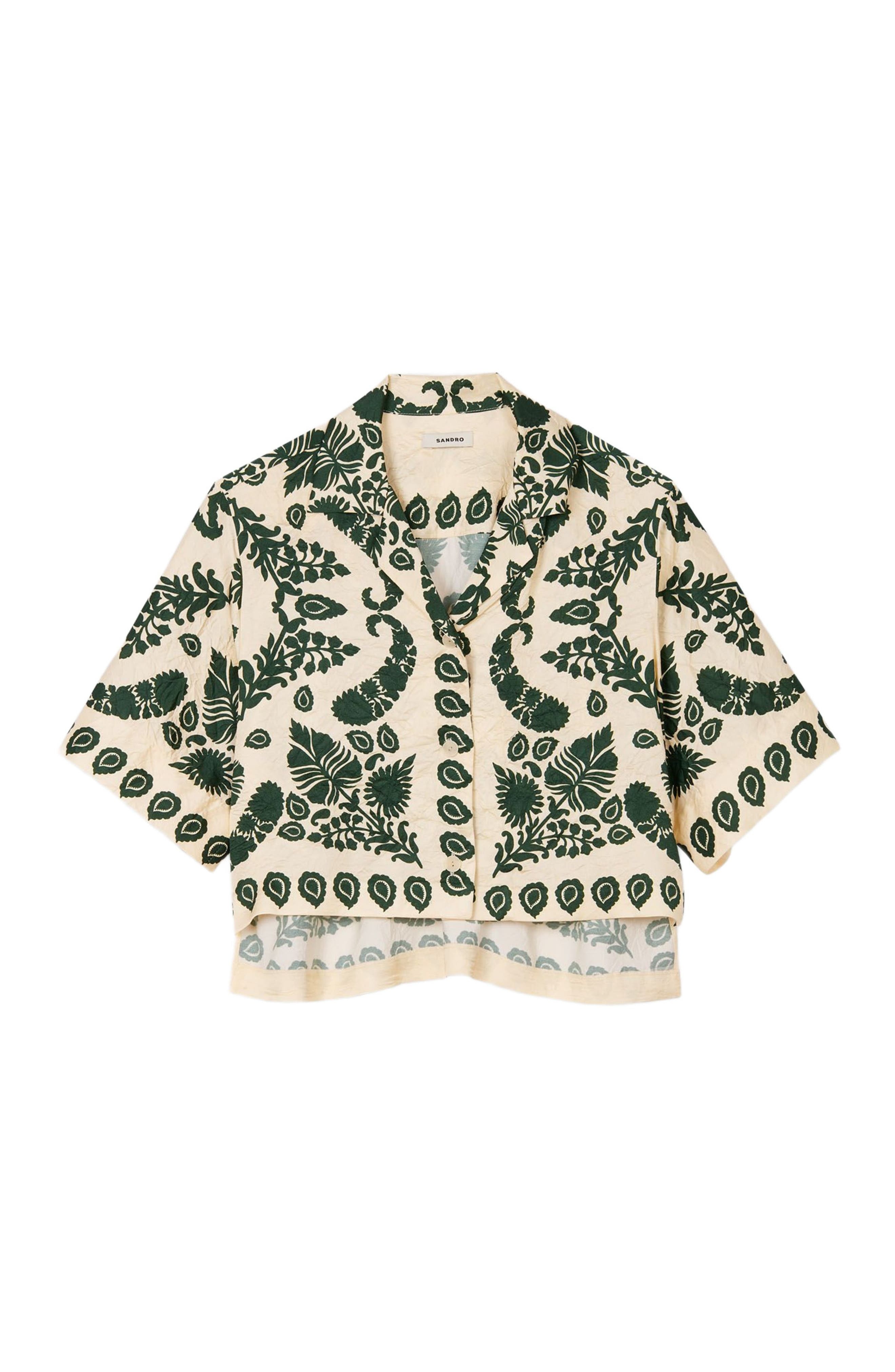 SANDRO Floral motif shirt in Ecru /Green at Nordstrom - 5