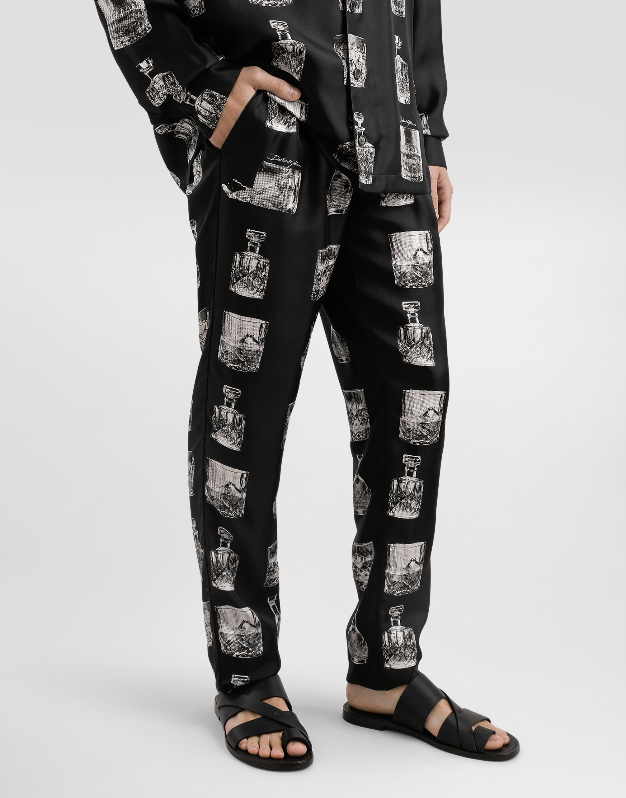 Silk pajama pants with whisky print - 4
