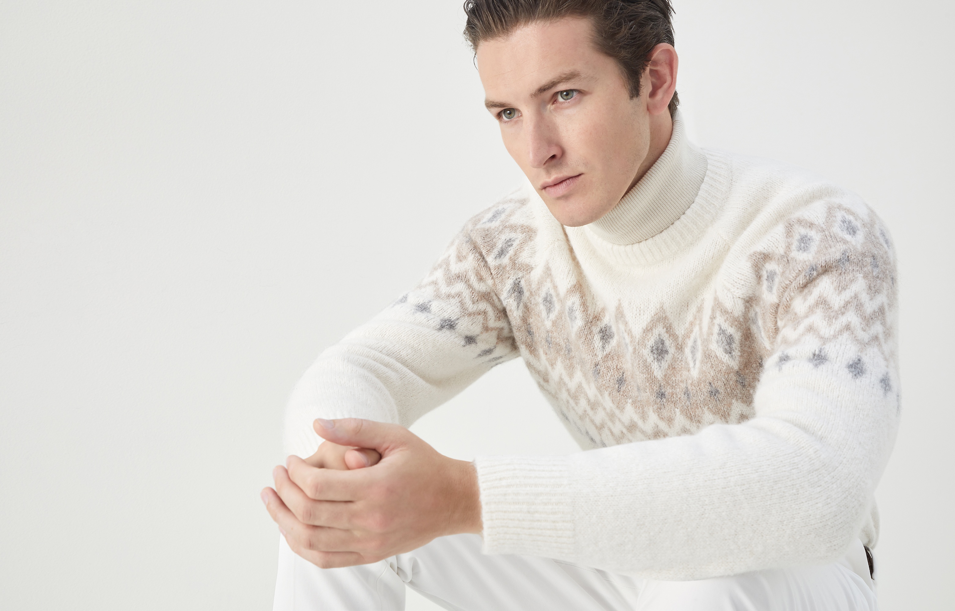 Flecked Icelandic Jacquard sweater in alpaca, cotton and wool - 6