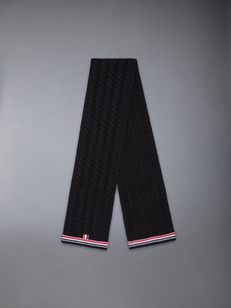 CASHMERE BABY CABLE STITCH RWB STRIPE POCKET SCARF 3