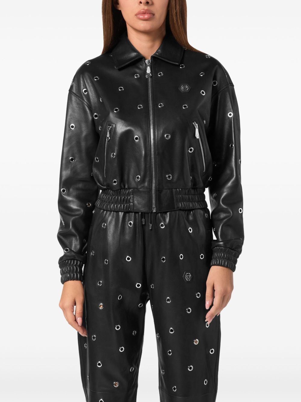 eyelet-detailing bomber jacket - 3