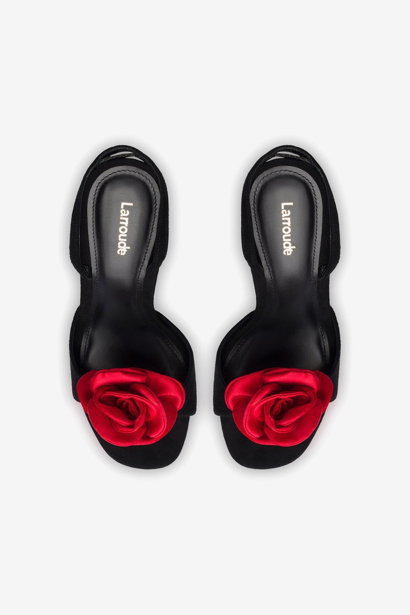 Salma Sandal In Black Suede and Scarlet Satin 4