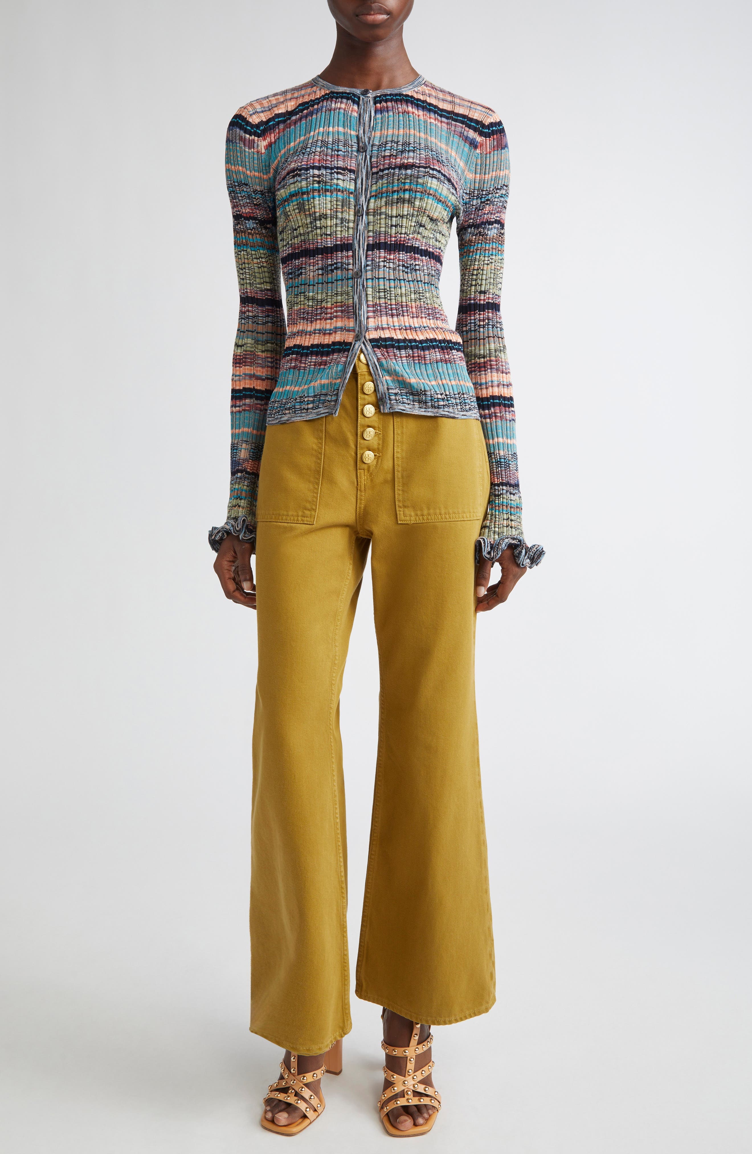 Ulla Johnson The Lou Button Fly Flare Jeans in Argan at Nordstrom - 2