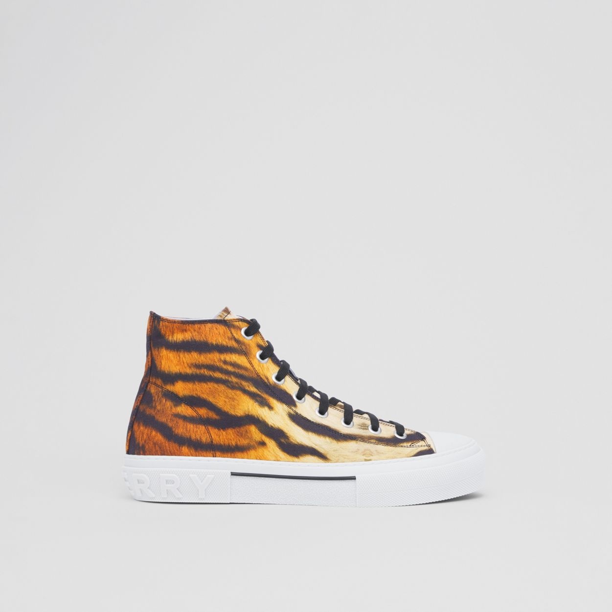 Tiger Print Cotton High-top Sneakers - 1