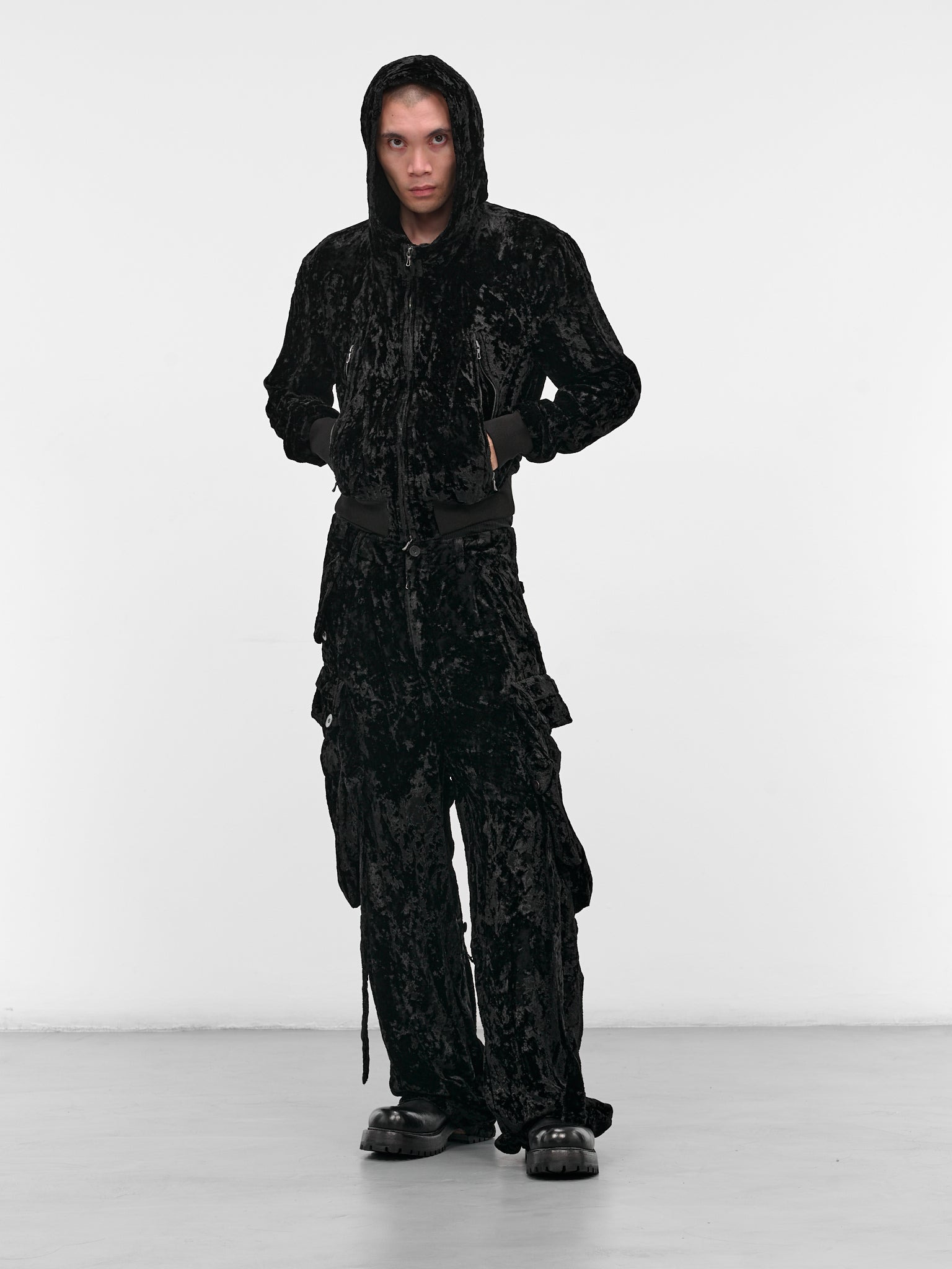 Black Crushed Velvet Zip Hoodie - 6