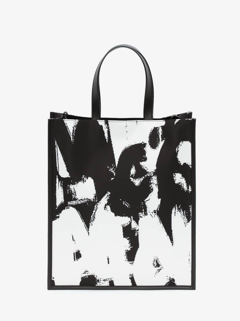 Mcqueen Graffiti Edge North South Tote Bag in Black/off White - 3