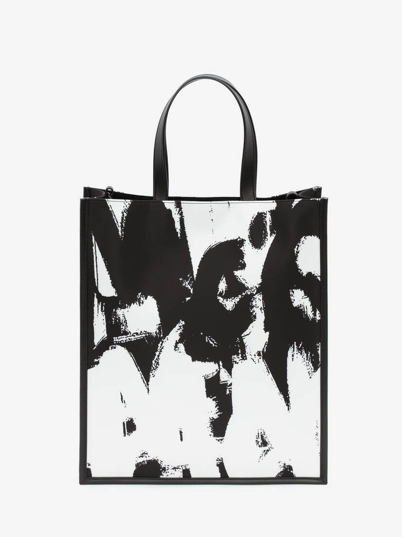 Mcqueen Graffiti Edge North South Tote Bag in Black/off White 3