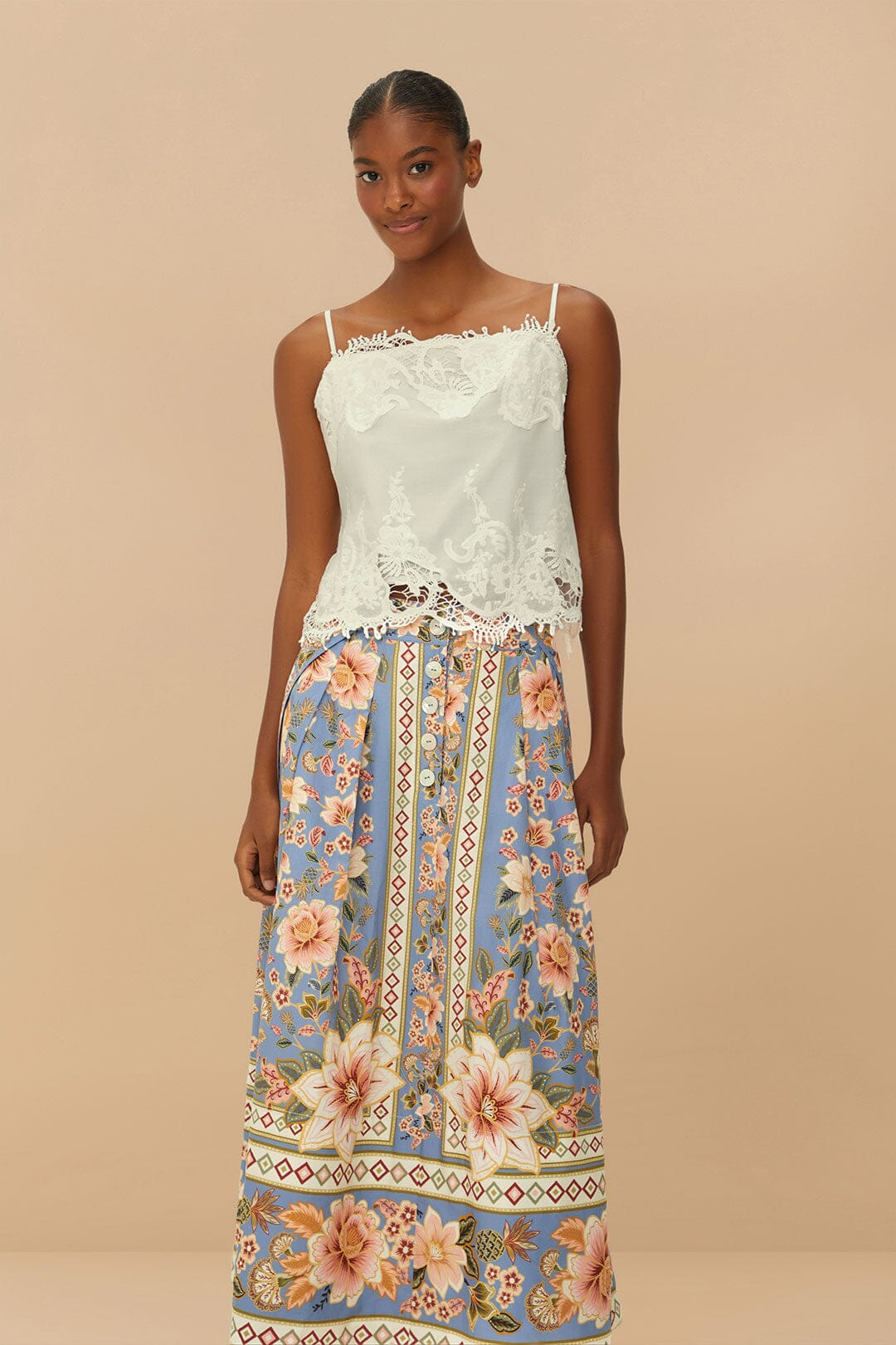 Blue Superbloom Tapestry Buttoned Maxi Skirt - 3