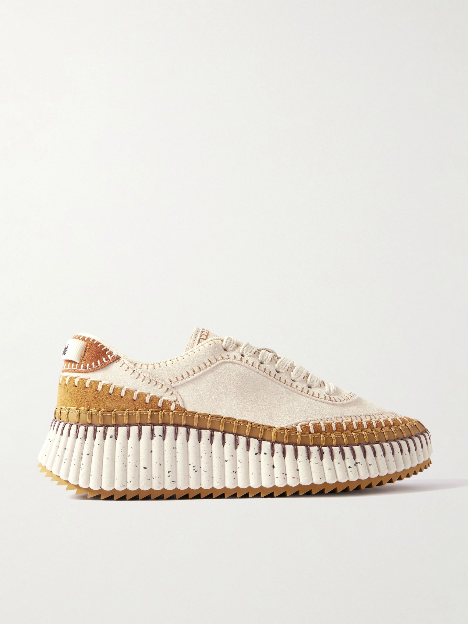 Nama embroidered leather-trimmed suede sneakers White - 1