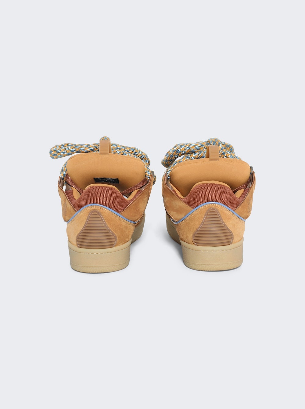 Leather Curb Sneakers With Snake Laces Camel - 4