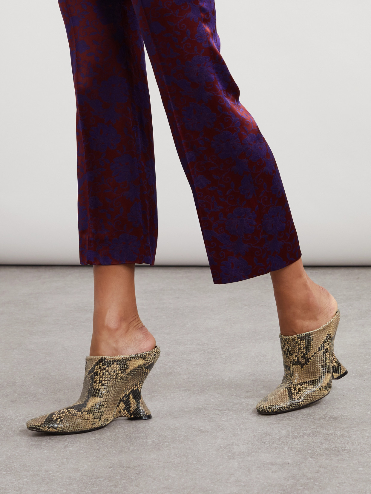 Snake-effect Leather Wedge Mules - 2
