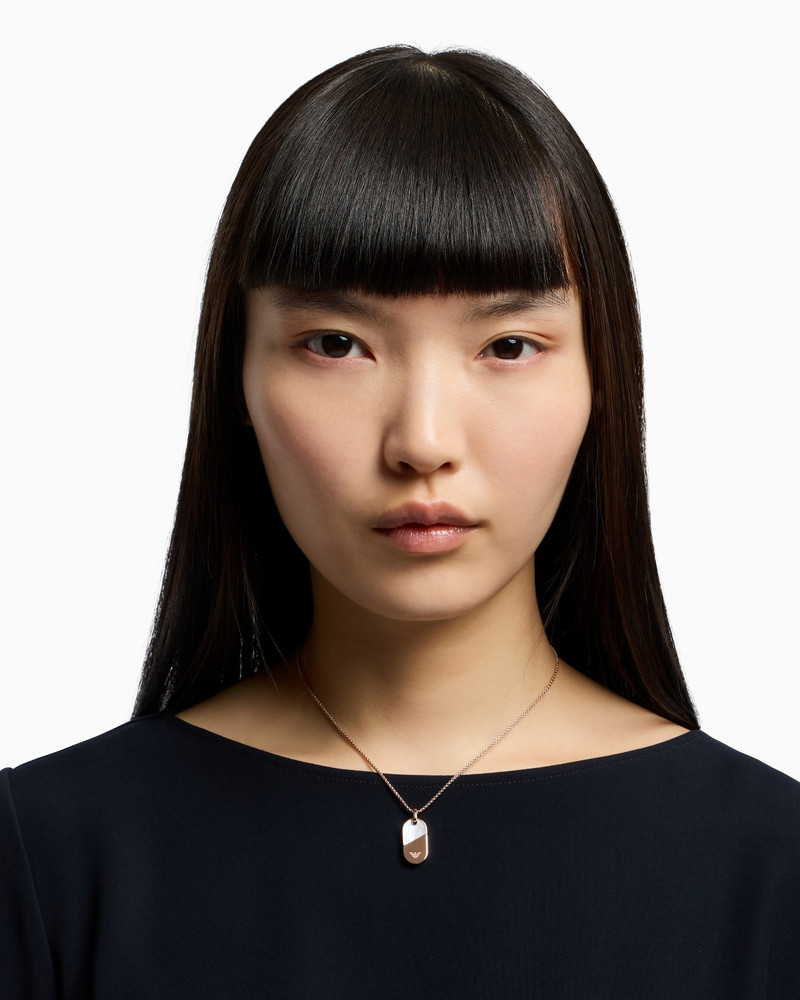 EMPORIO ARMANI ROSE GOLD-PLATED STAINLESS STEEL DOG TAG NECKLACE outlook