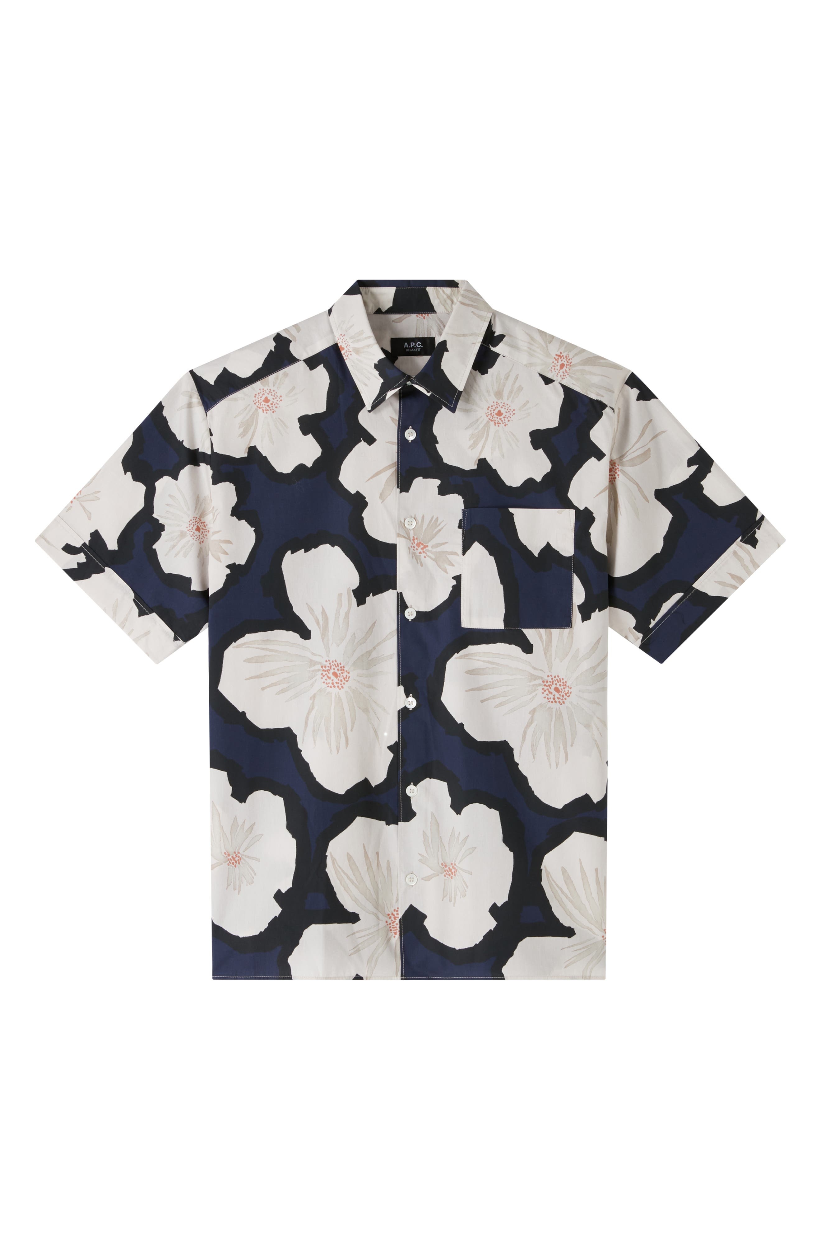 A.P.C. Ross Floral Short Sleeve Button-Up Shirt in Iak Dark Navy at Nordstrom - 4