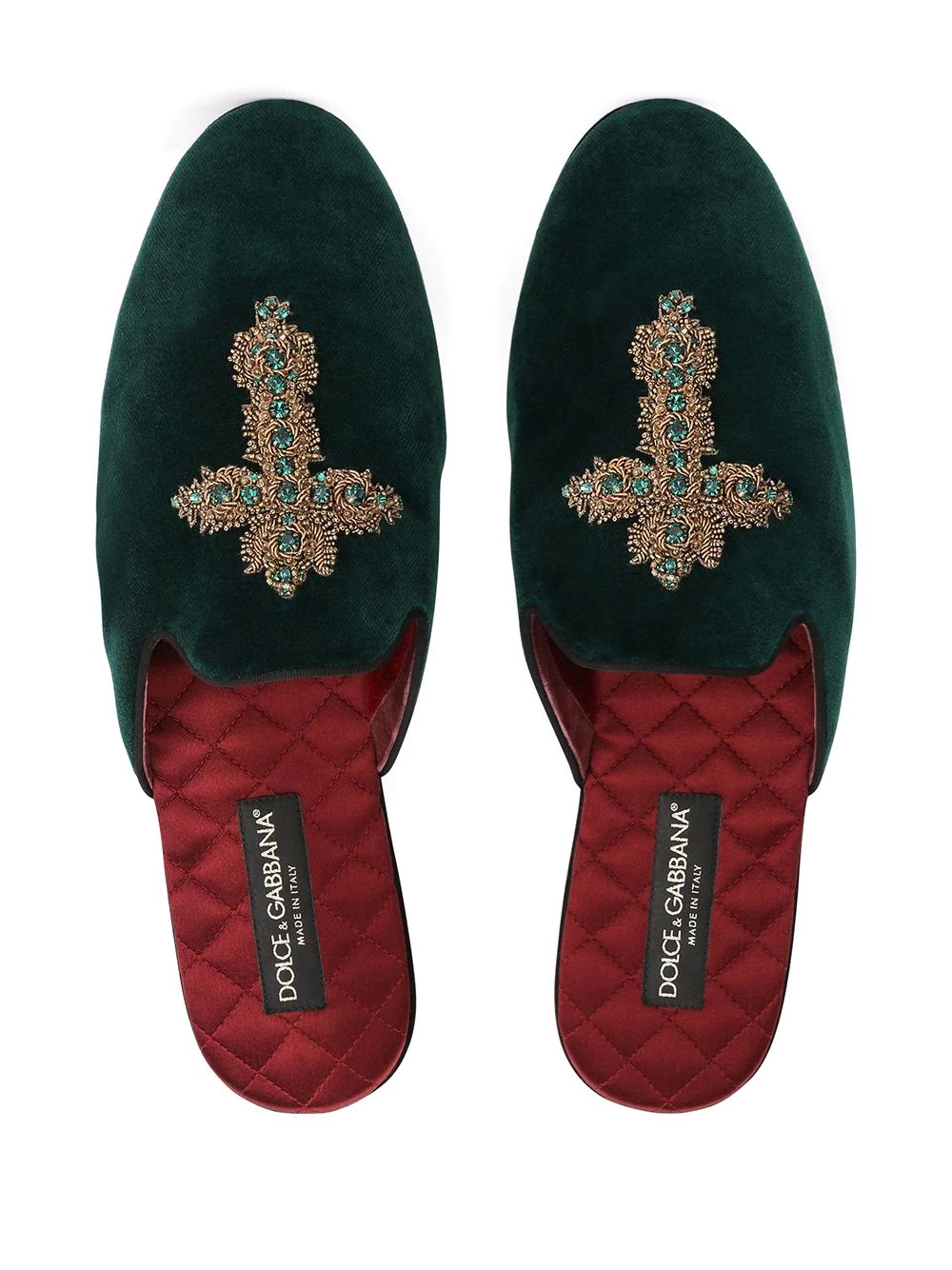 cross-embellished velvet slippers - 4