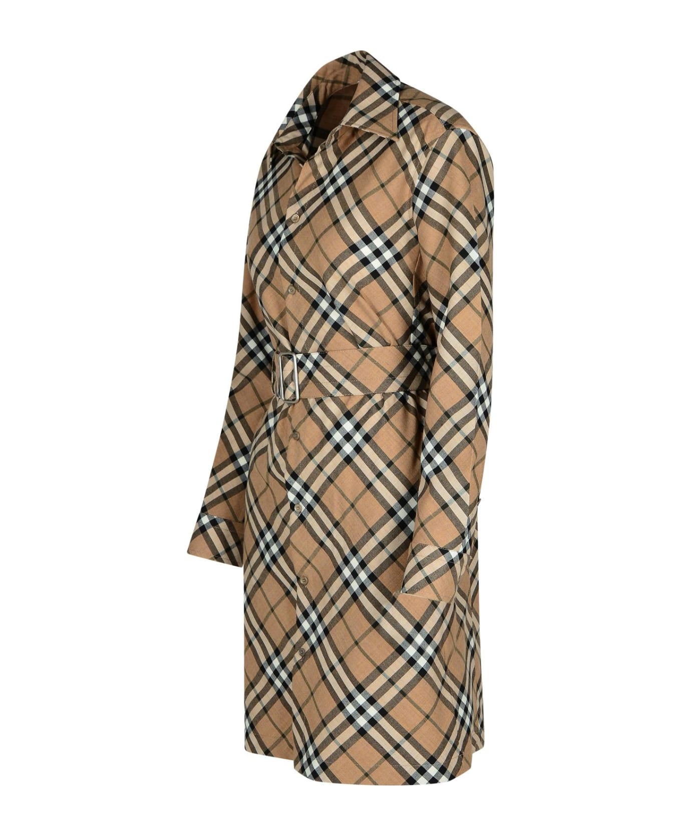 'check' Dress In Beige Wool Blend - 2