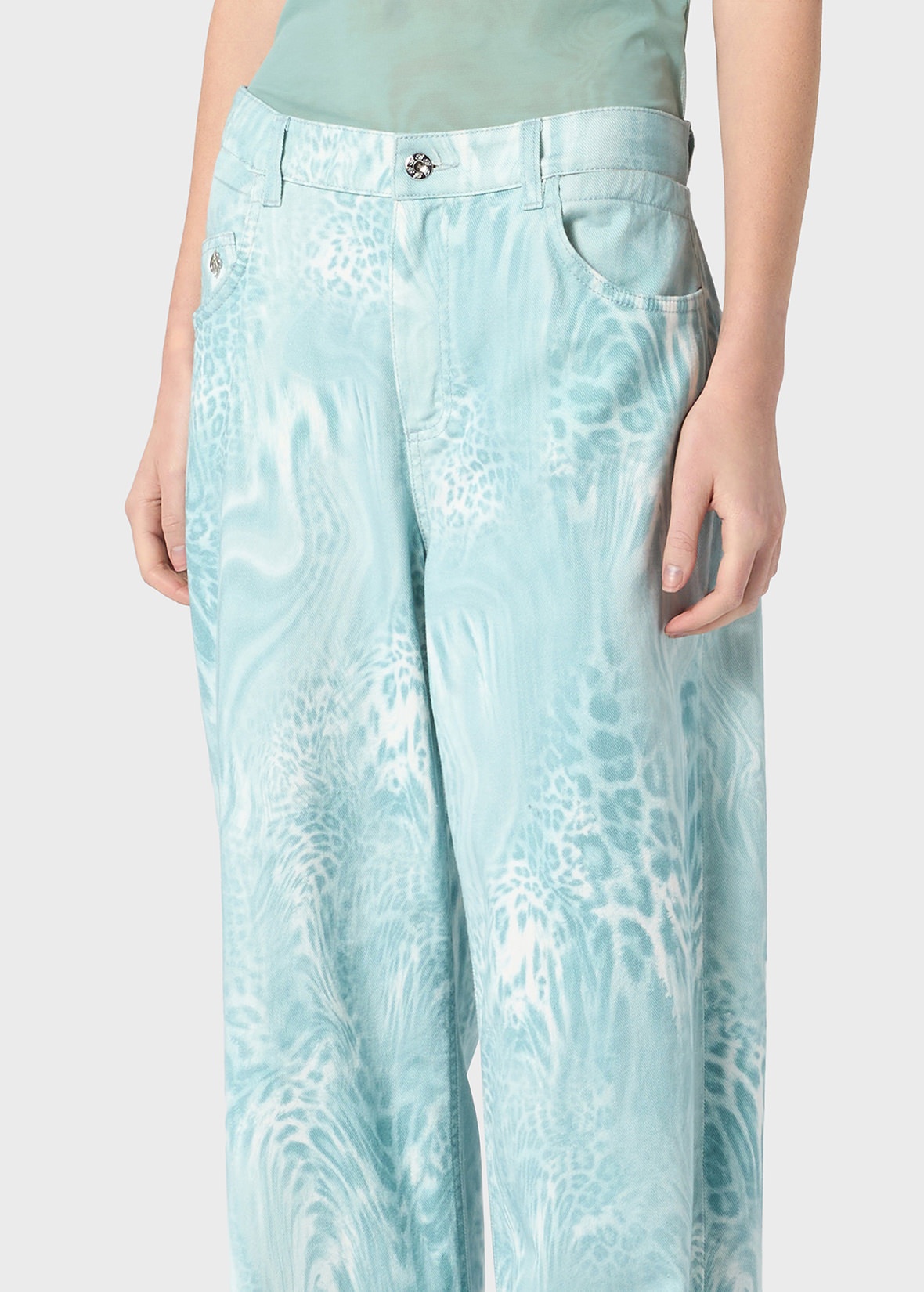COTTON BULL JEANS WITH LIQUID LEOPARD PRINT - 5