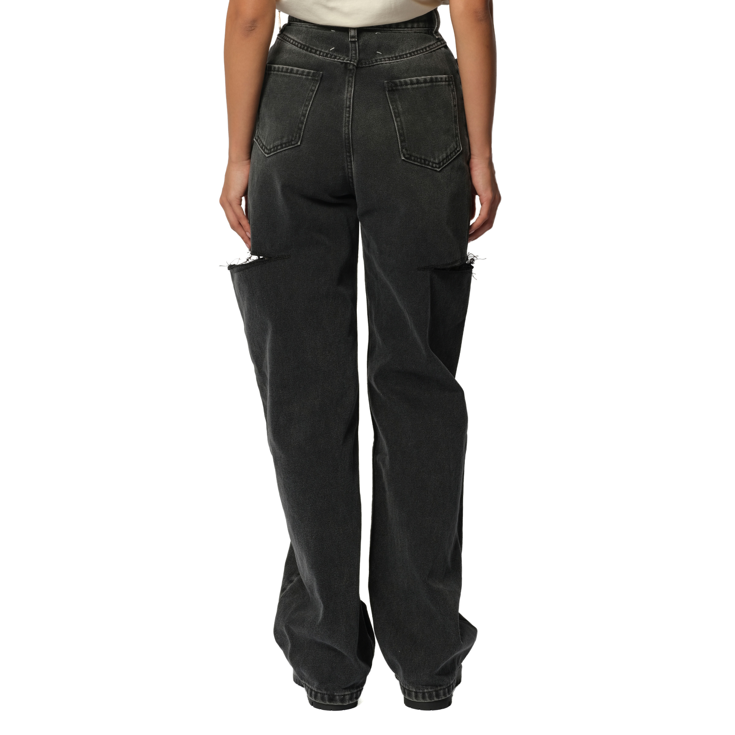 Slash Loose Fit Denim Jeans in Black - 6