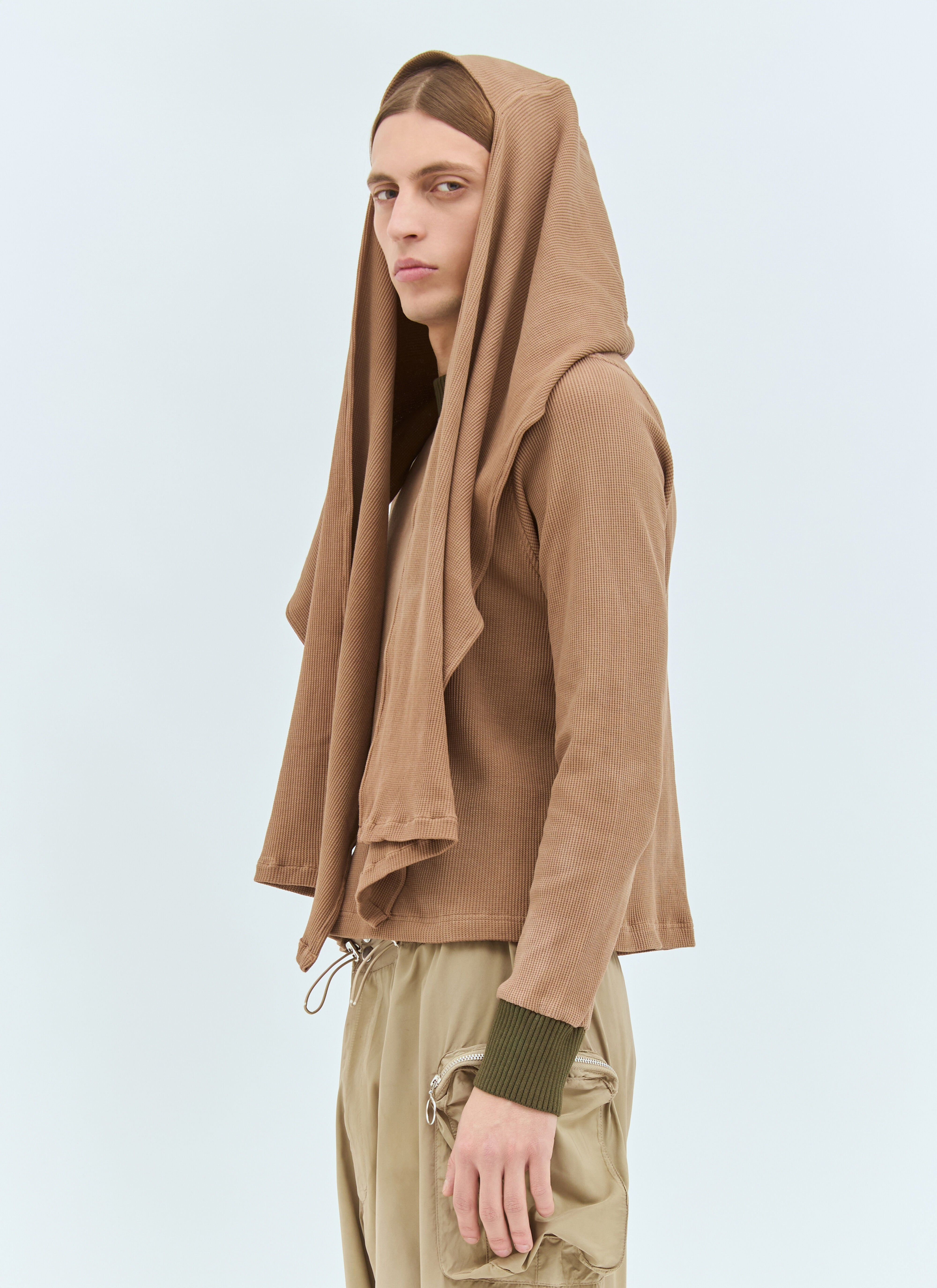 Panelled Waffle Top With Scarf - 4