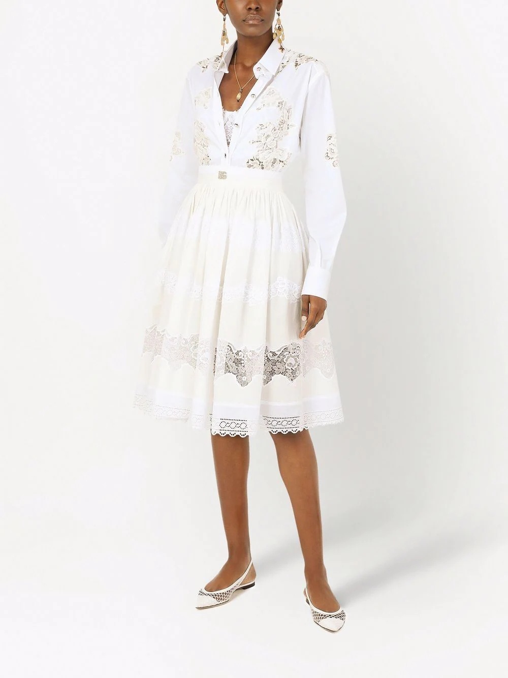 lace-panelled long-sleeve shirt - 2