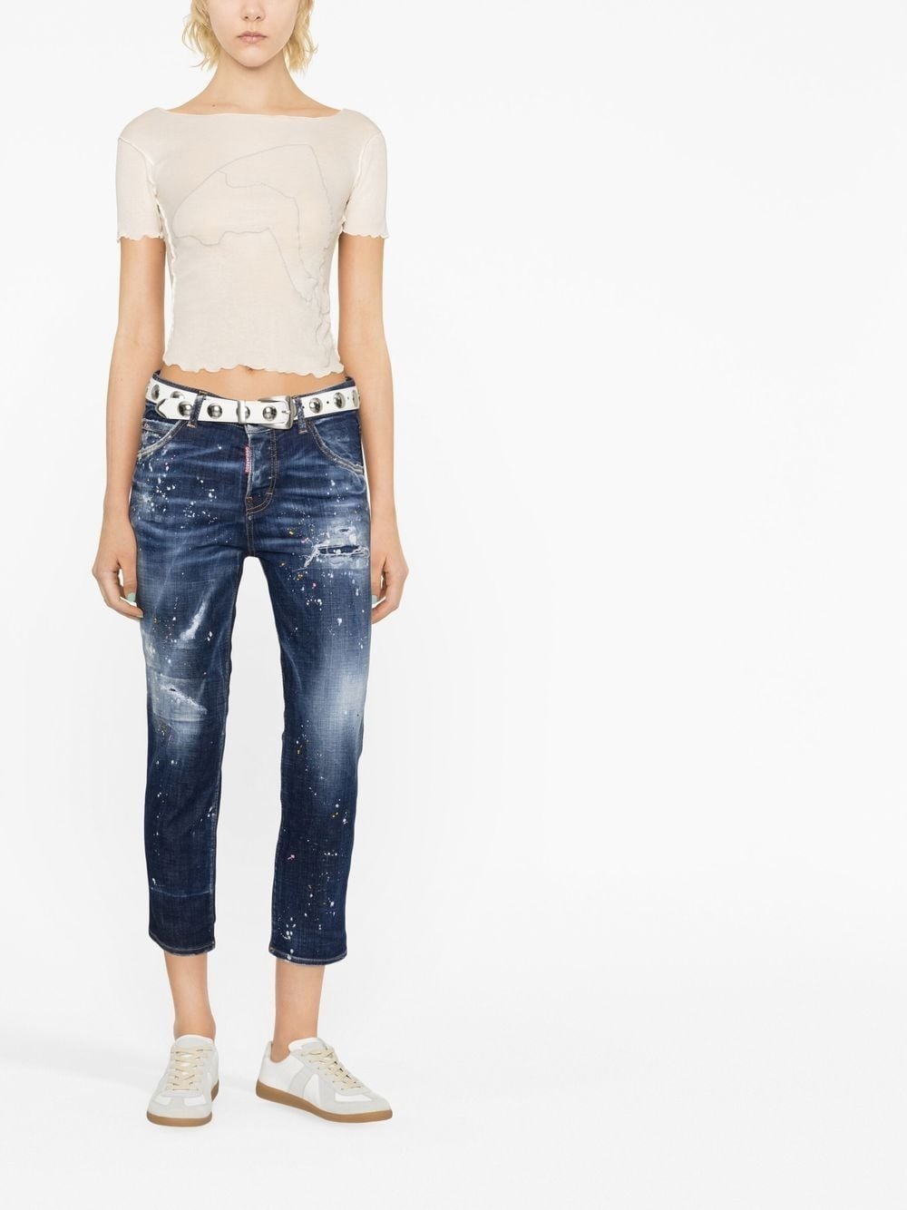 distressed cropped jeans - 2