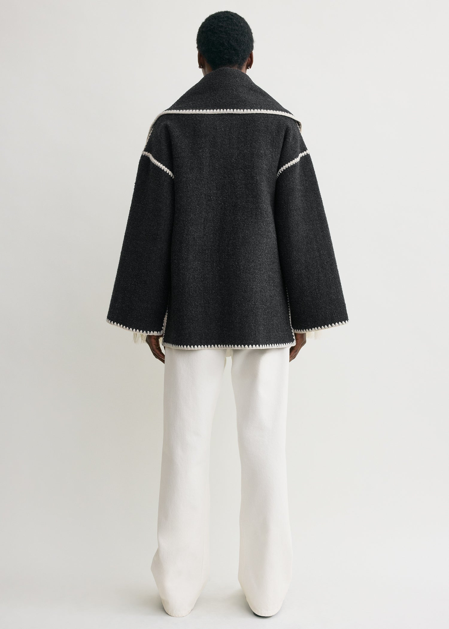 Embroidered scarf jacket dark grey mélange - 4