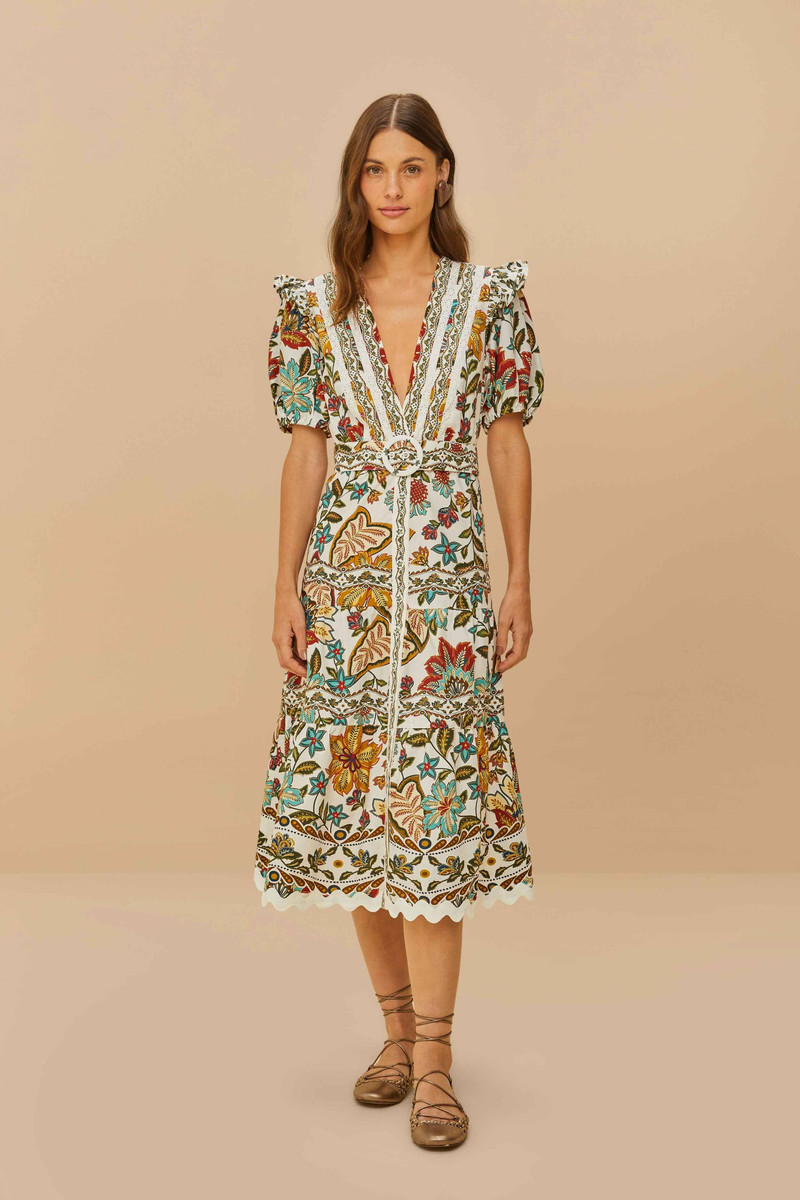 Off-White Botanicals Belted Midi Dress 1