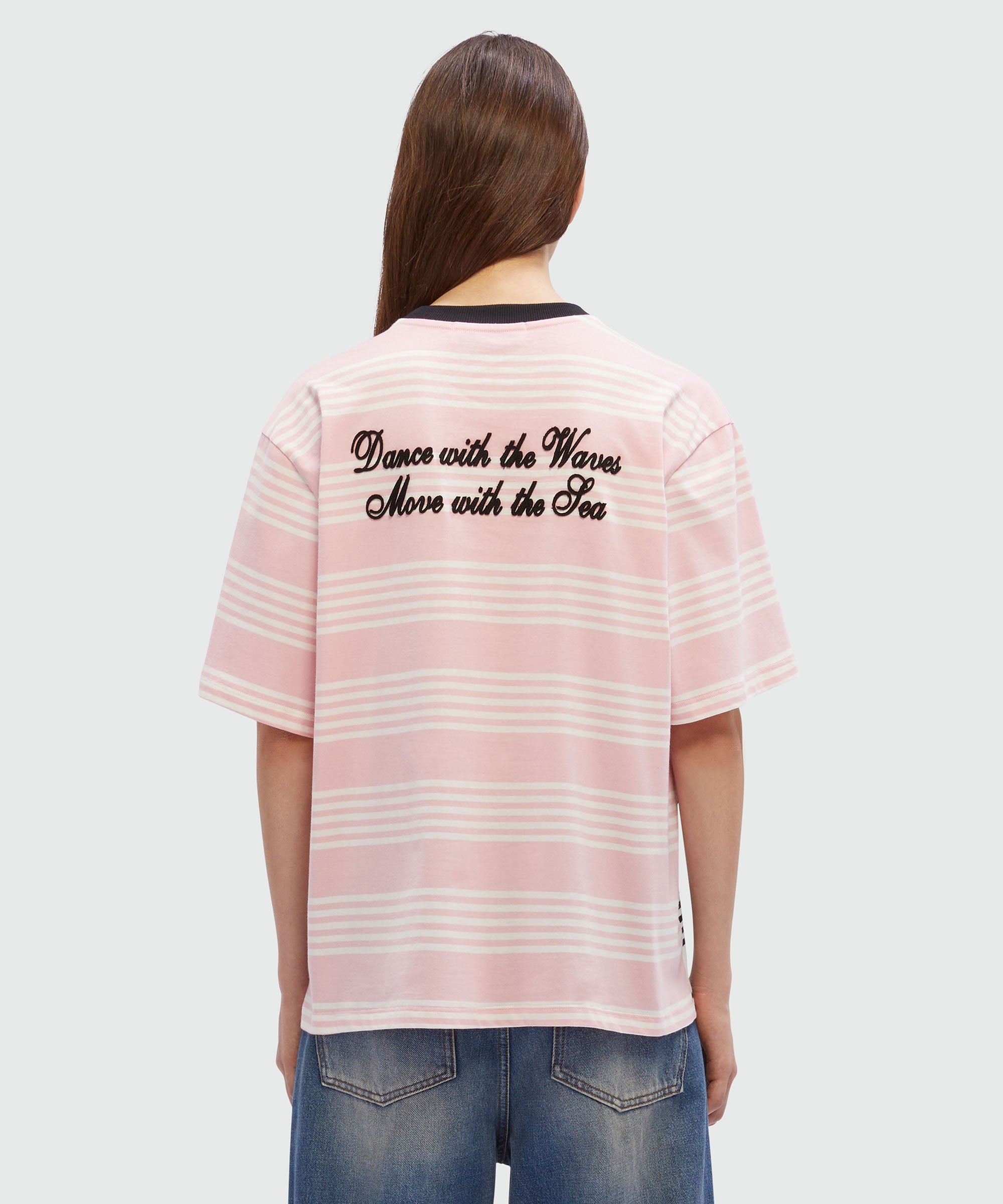 Cotton T-Shirt with two-tone stripes and quotes - 3