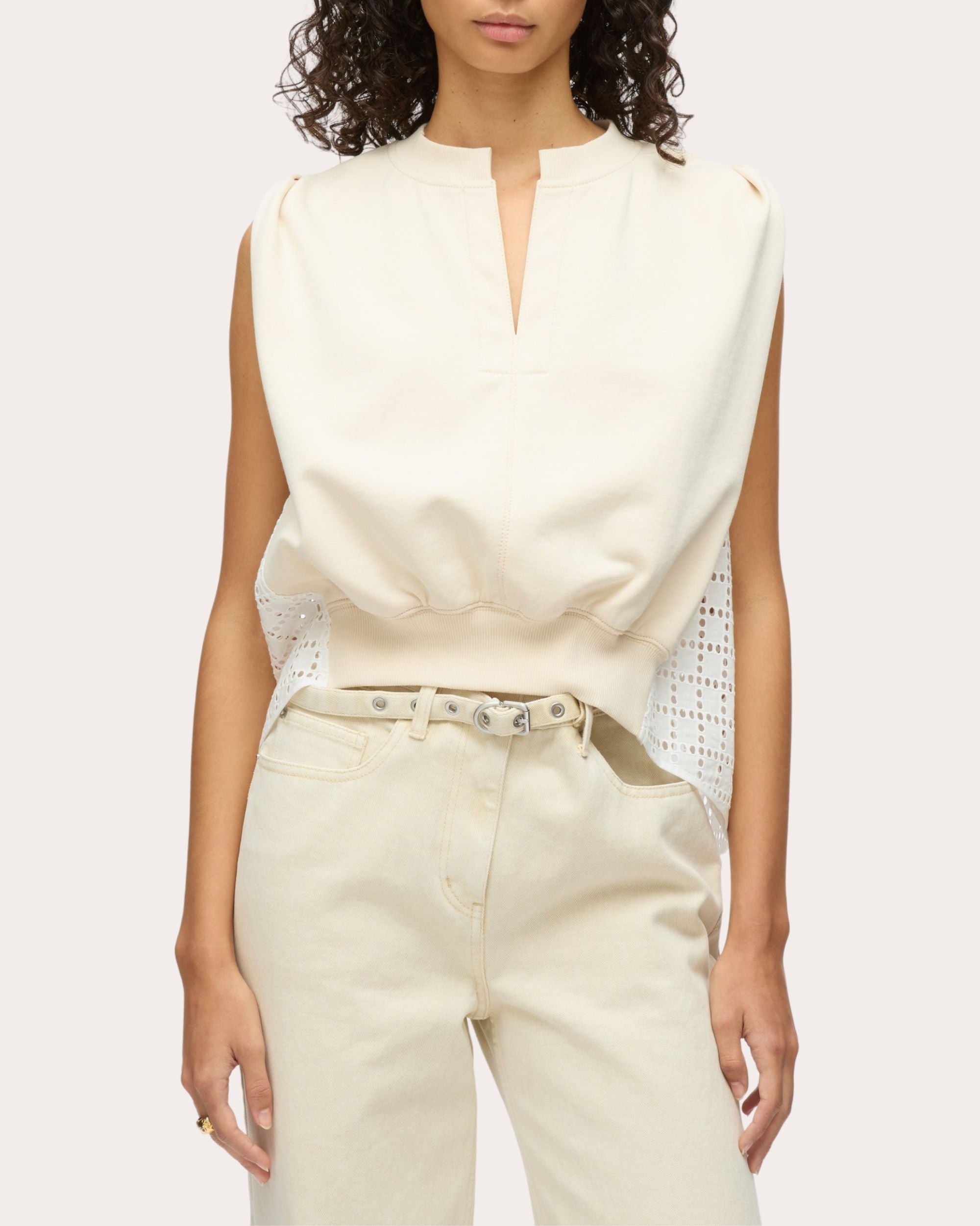 French Terry Broderie Anglaise Sleeveless Top - 1