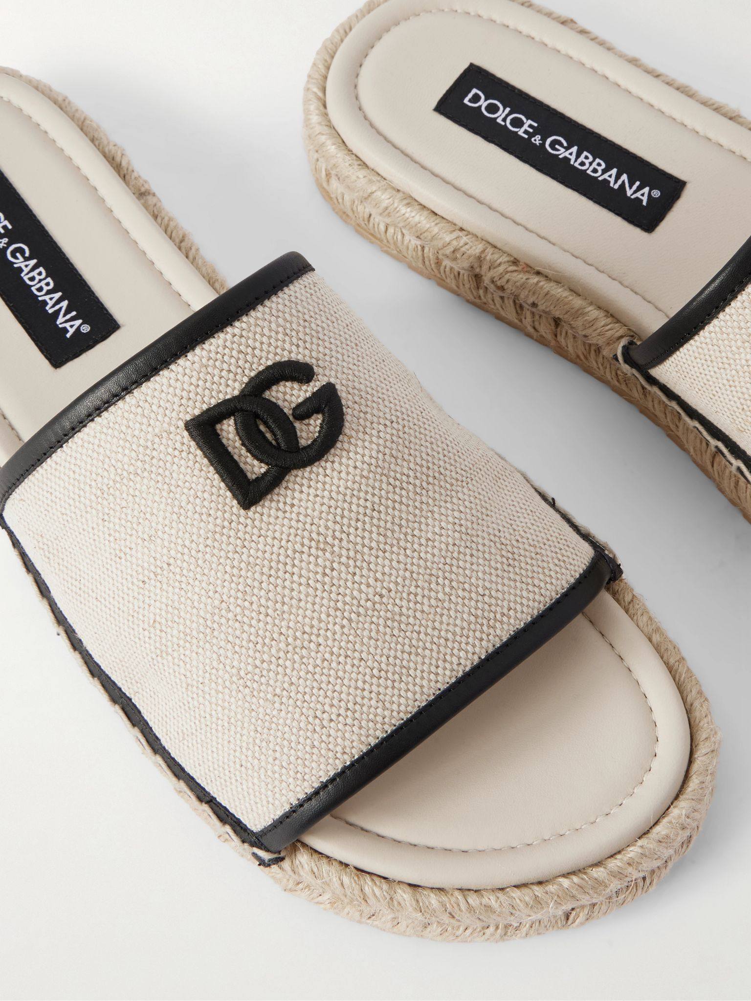 Logo-Embroidered Canvas and Leather Espadrille Slides Off-white - 5