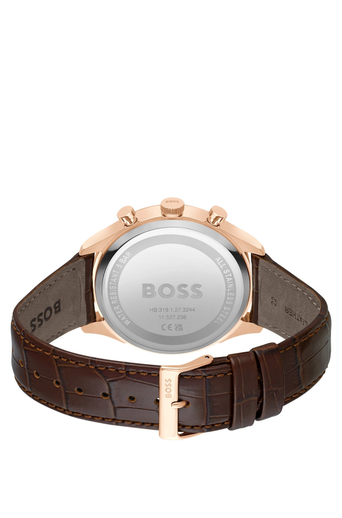 GOLD-TONE CHRONOGRAPH WATCH WITH BROWN LEATHER STRAP - 3