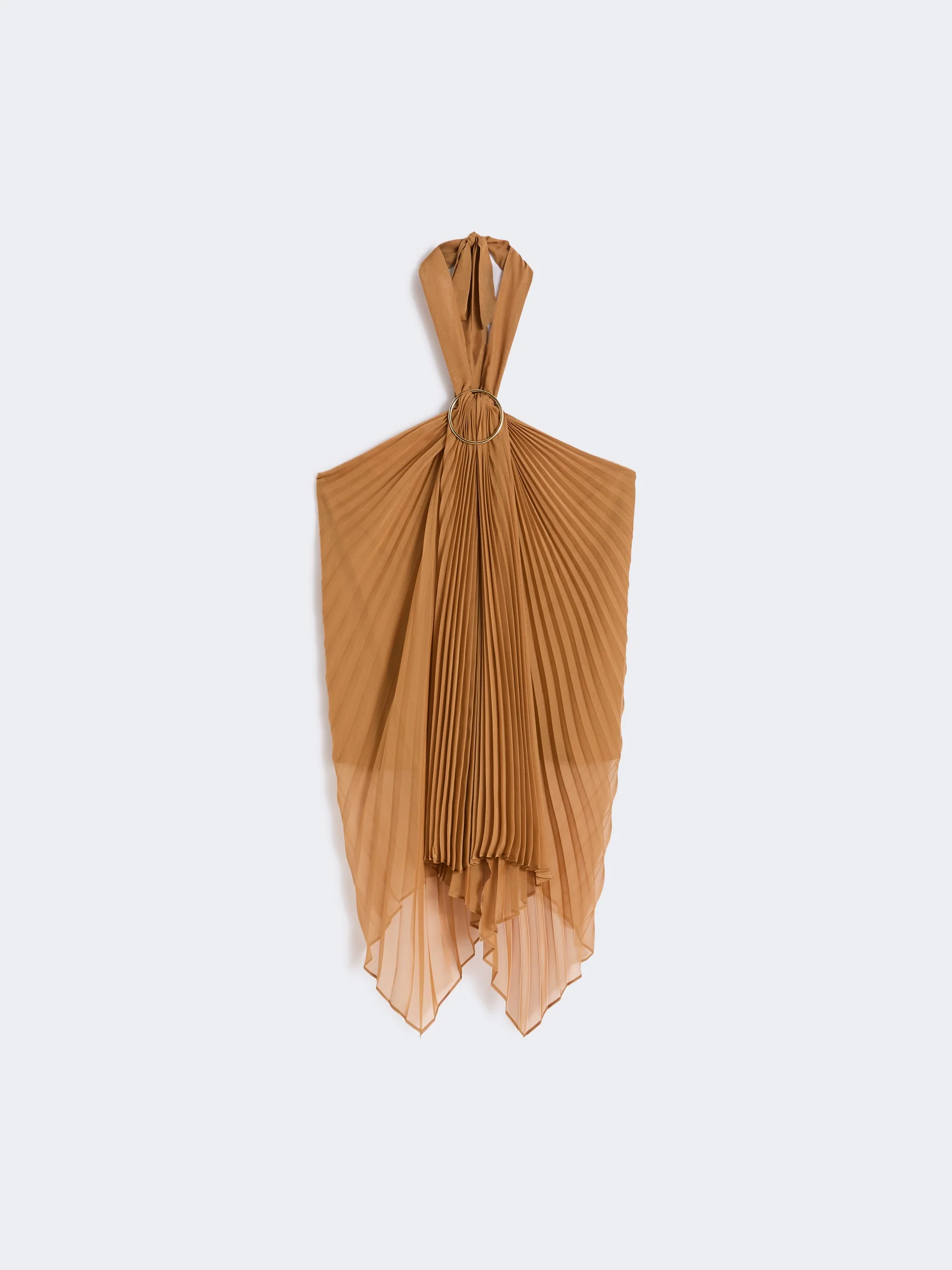 Plissé-pleated chiffon top - CARAMEL - 1
